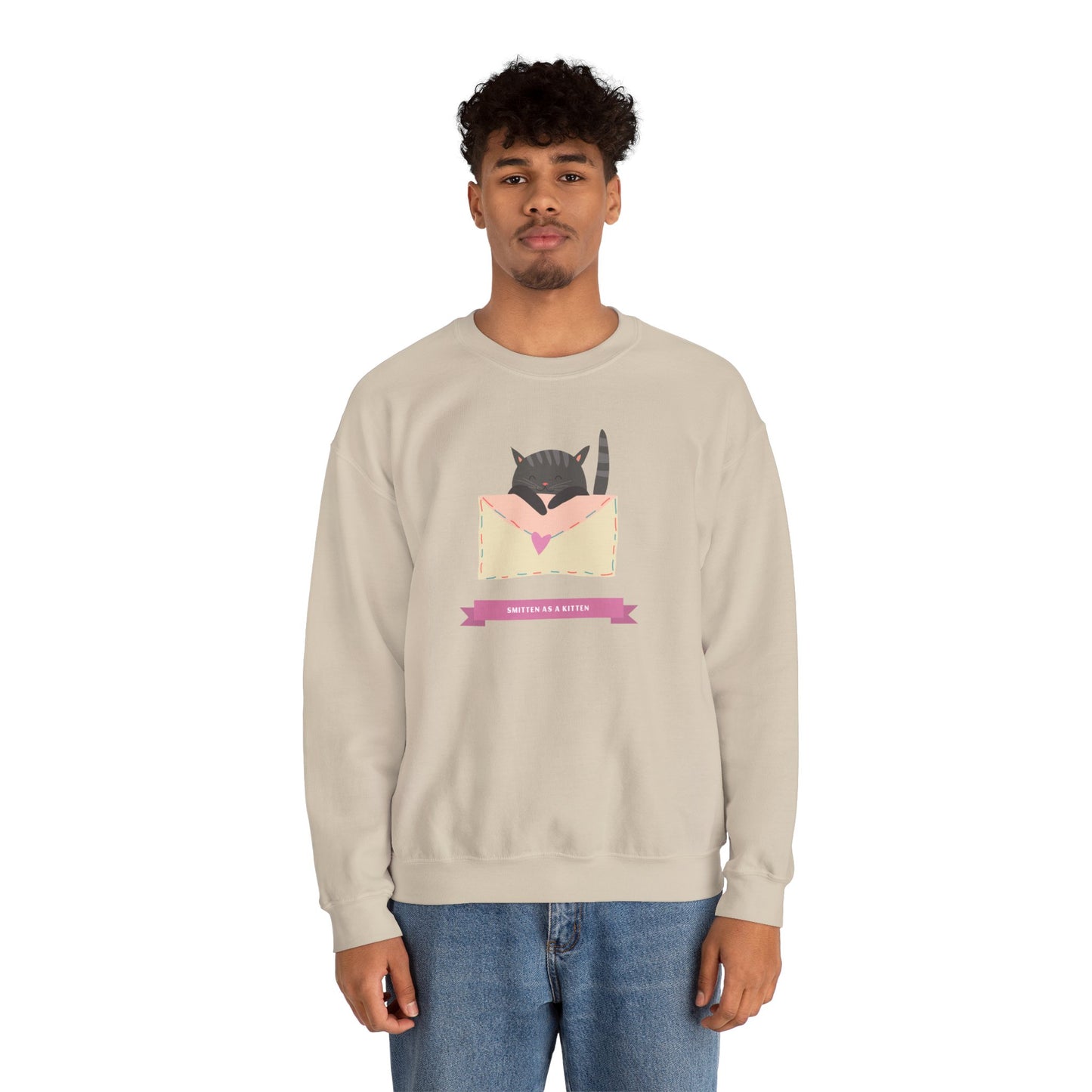 Cat Heart Sweatshirt Love For Cat Lovers Unisex Crewneck Fifty Fifty Cotton Poly Blend Gildan 18000
