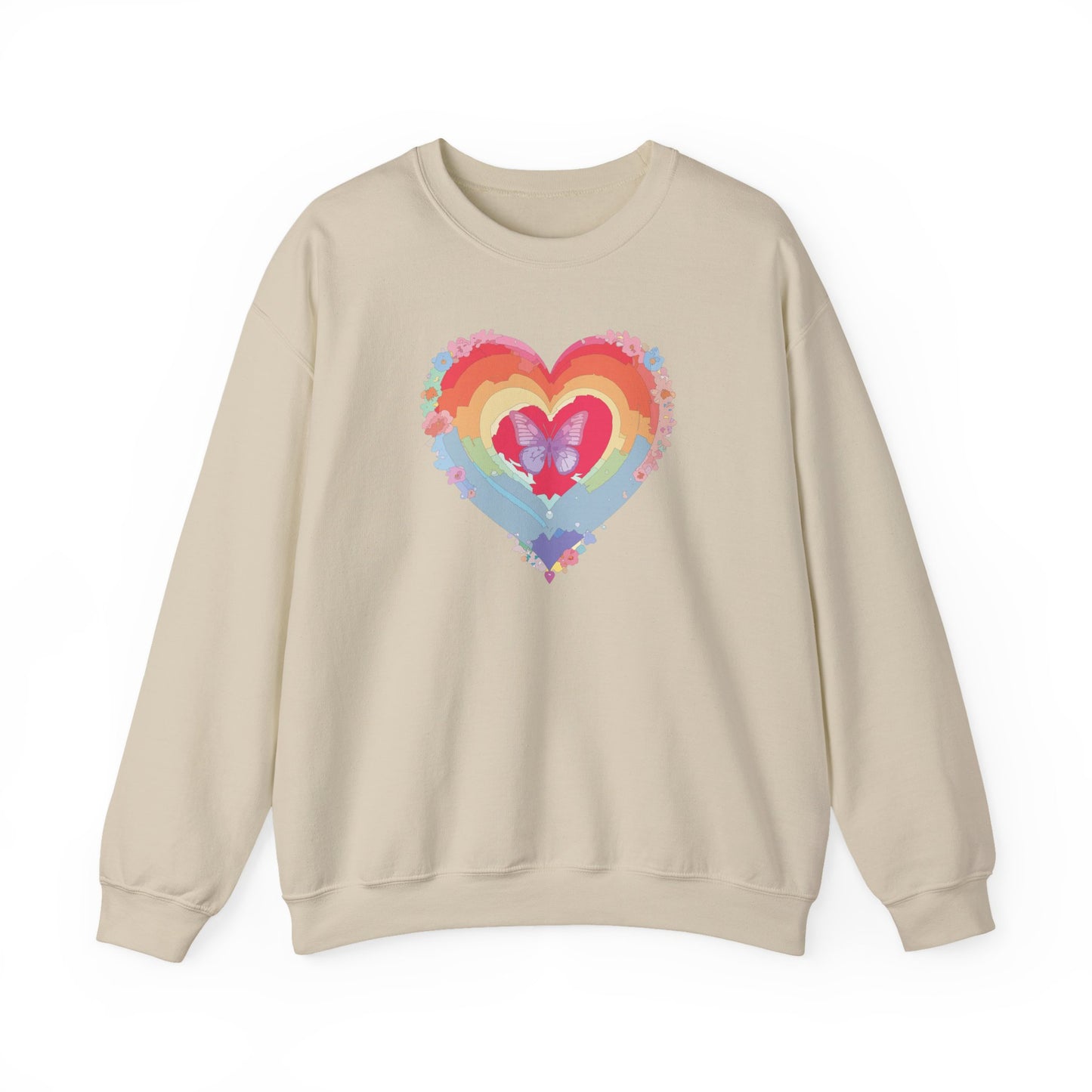 Rainbow Heart Floral Sweatshirt For Valentines Day Unisex Heavy Blend Crewneck Warm