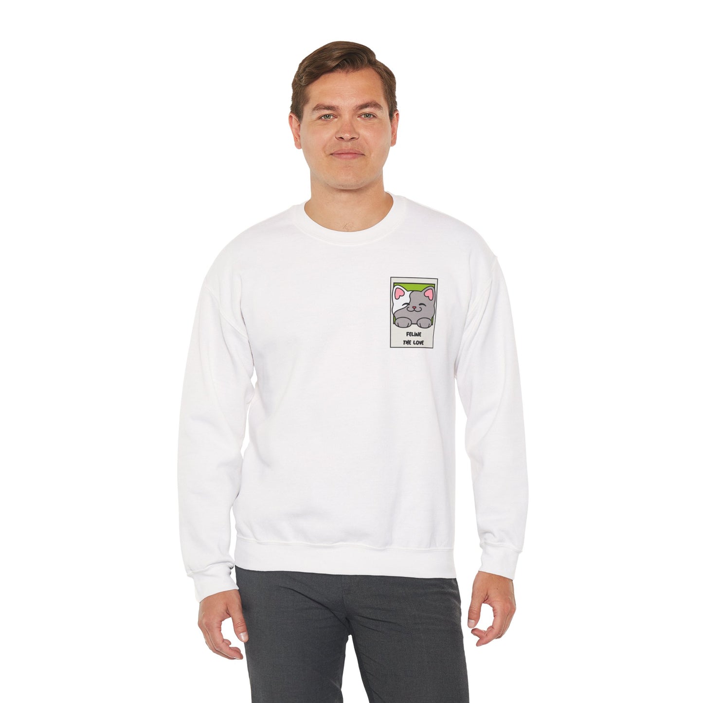 Pocket Cat Sweatshirt Unisex Cat Heart Sweatshirt Valentines Day Gift 50 Percent Cotton Poly Blend