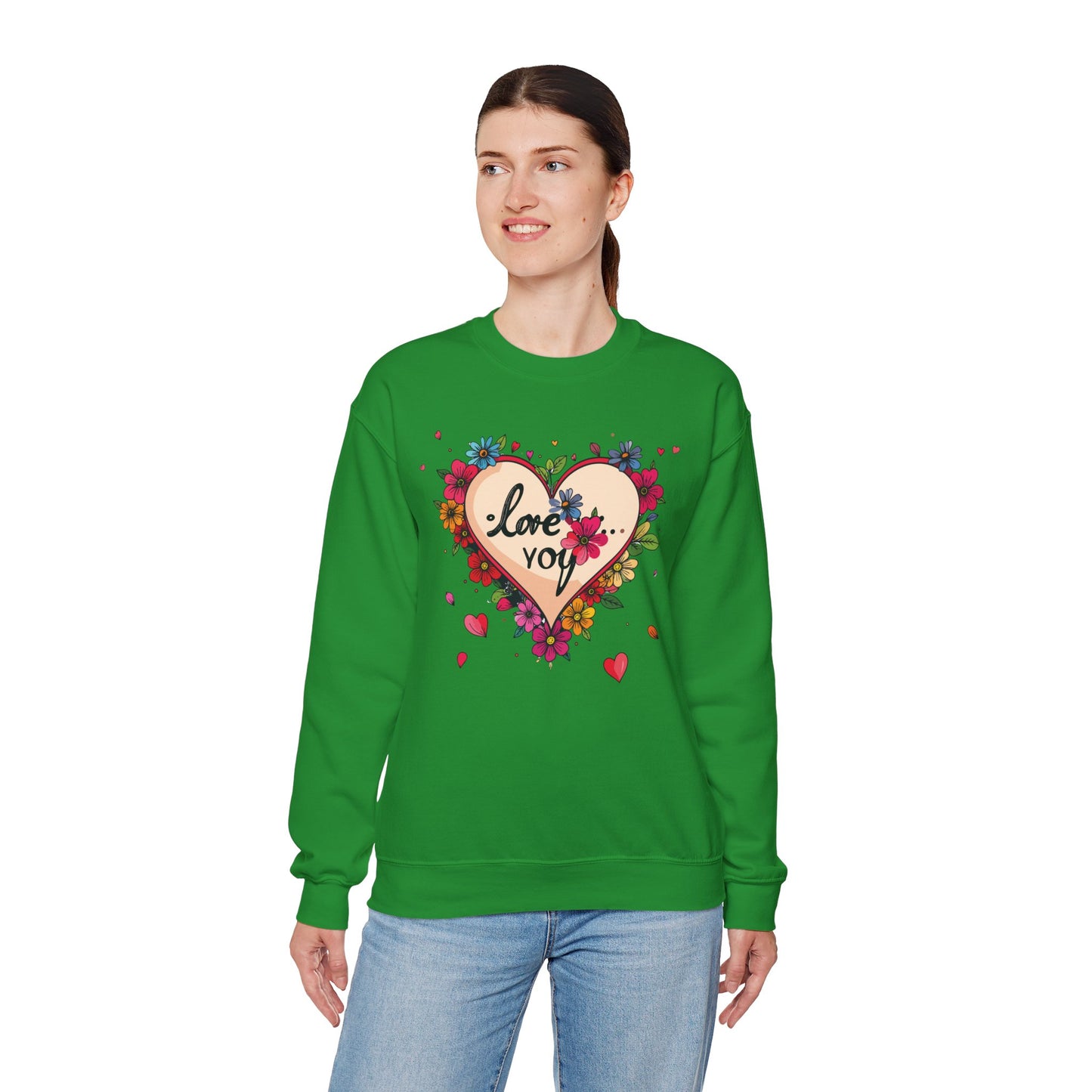 Floral Heart Love Sweatshirt Floral Heart Valentines Day Unisex Crewneck Fifty Fifty Cotton Polyester