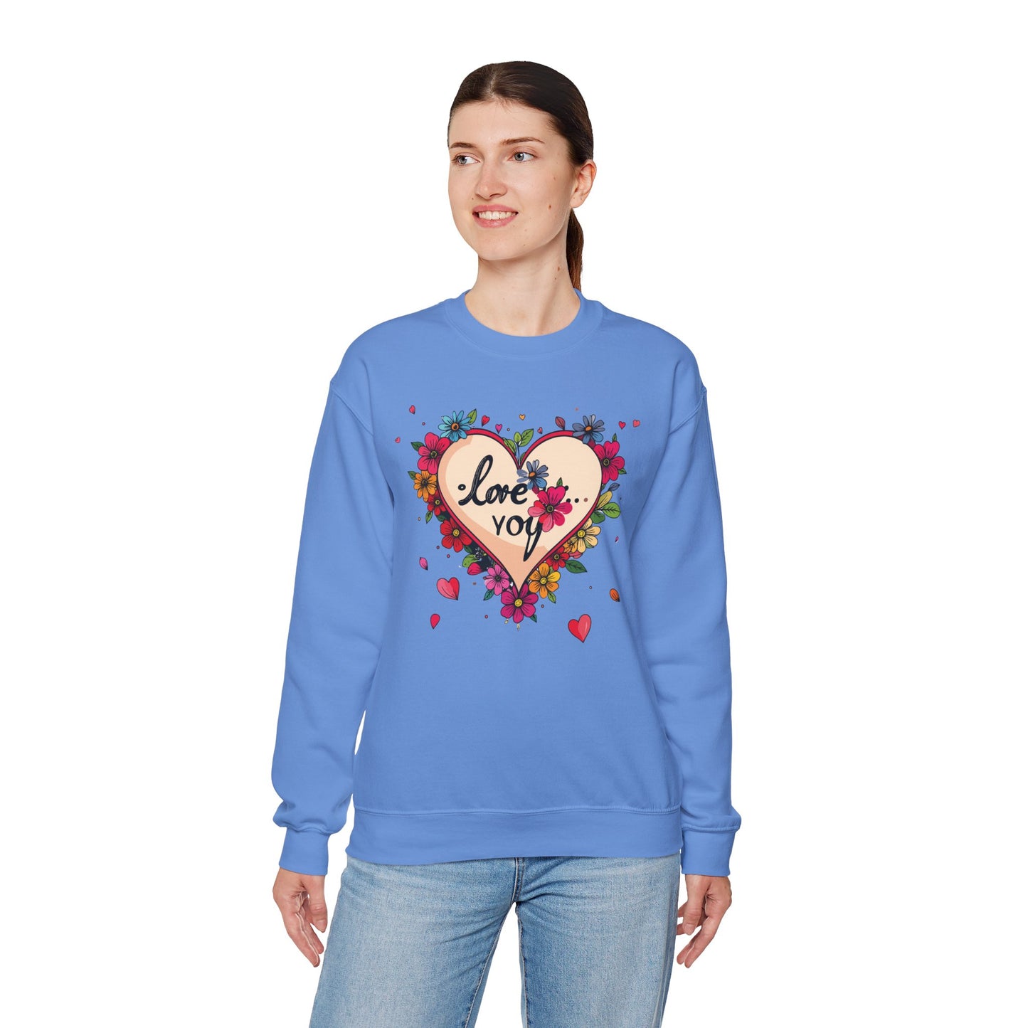 Floral Heart Love Sweatshirt Floral Heart Valentines Day Unisex Crewneck Fifty Fifty Cotton Polyester