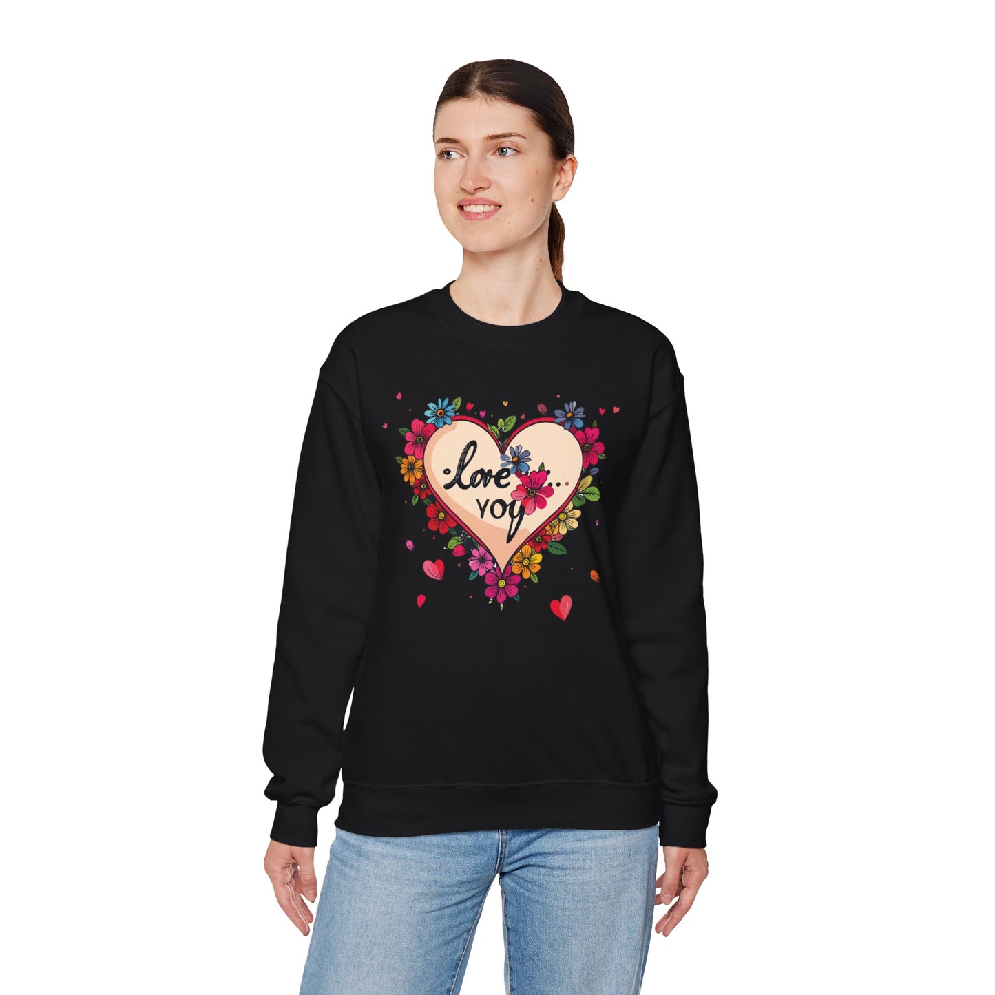 Floral Heart Love Sweatshirt Floral Heart Valentines Day Unisex Crewneck Fifty Fifty Cotton Polyester