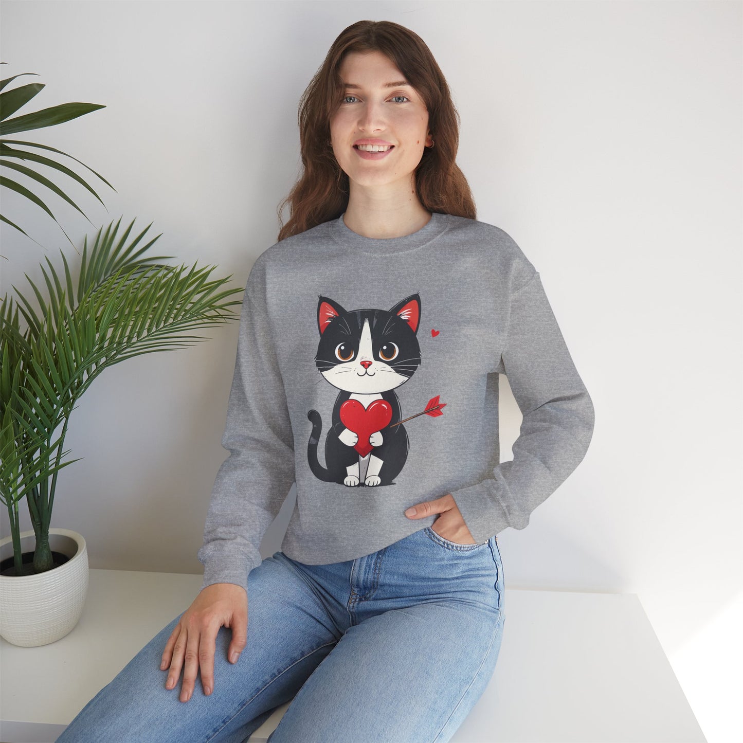 Cat Heart Sweatshirt, Heart Sweatshirt, Cat Sweatshirt, Valentine's Day Sweatshirt, 50/50 Cotton-Poly Animal Sweatshirt 110