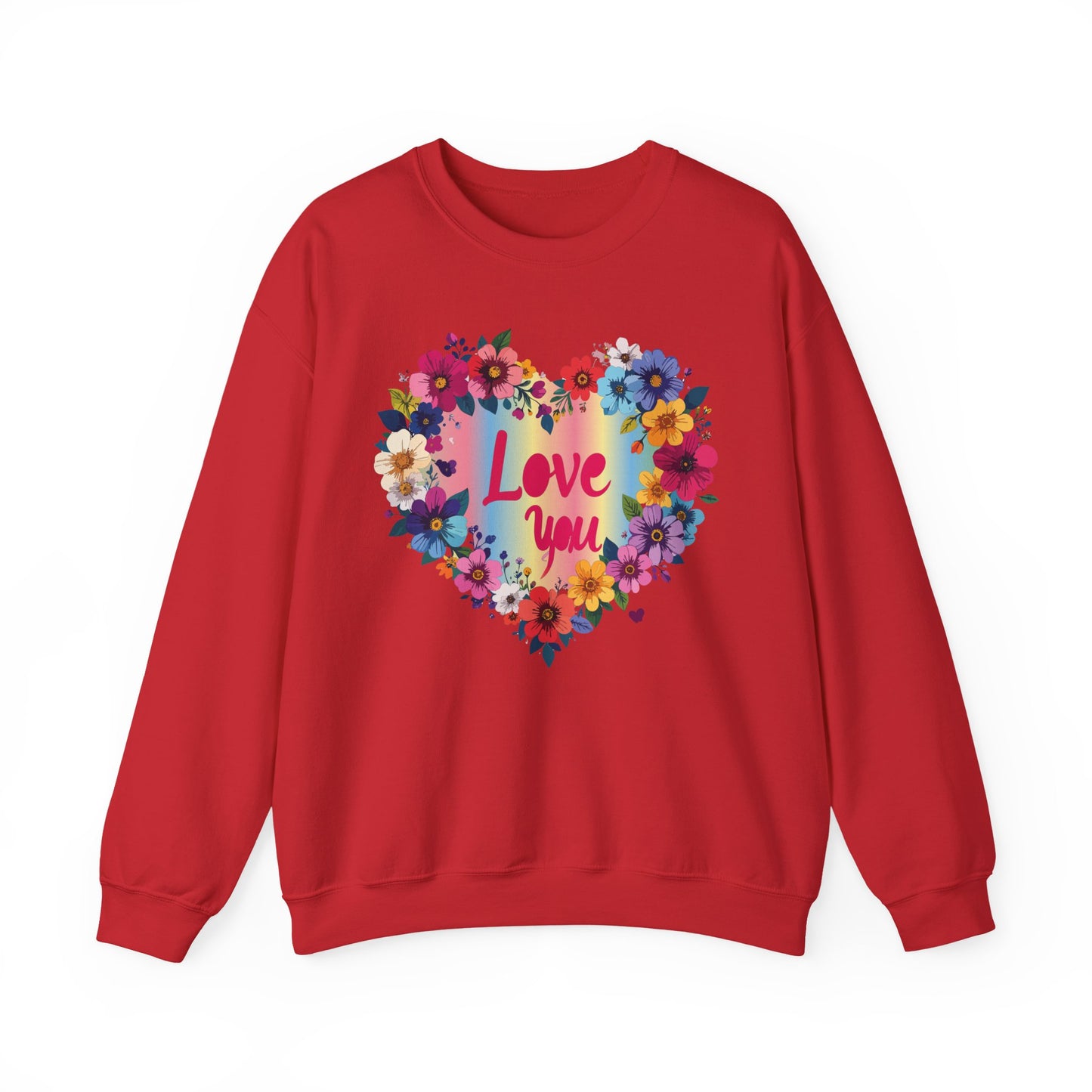 Valentines Day Floral Heart Sweatshirt Unisex Crewneck Floral Love You Gildan 18000 Heavy Blend