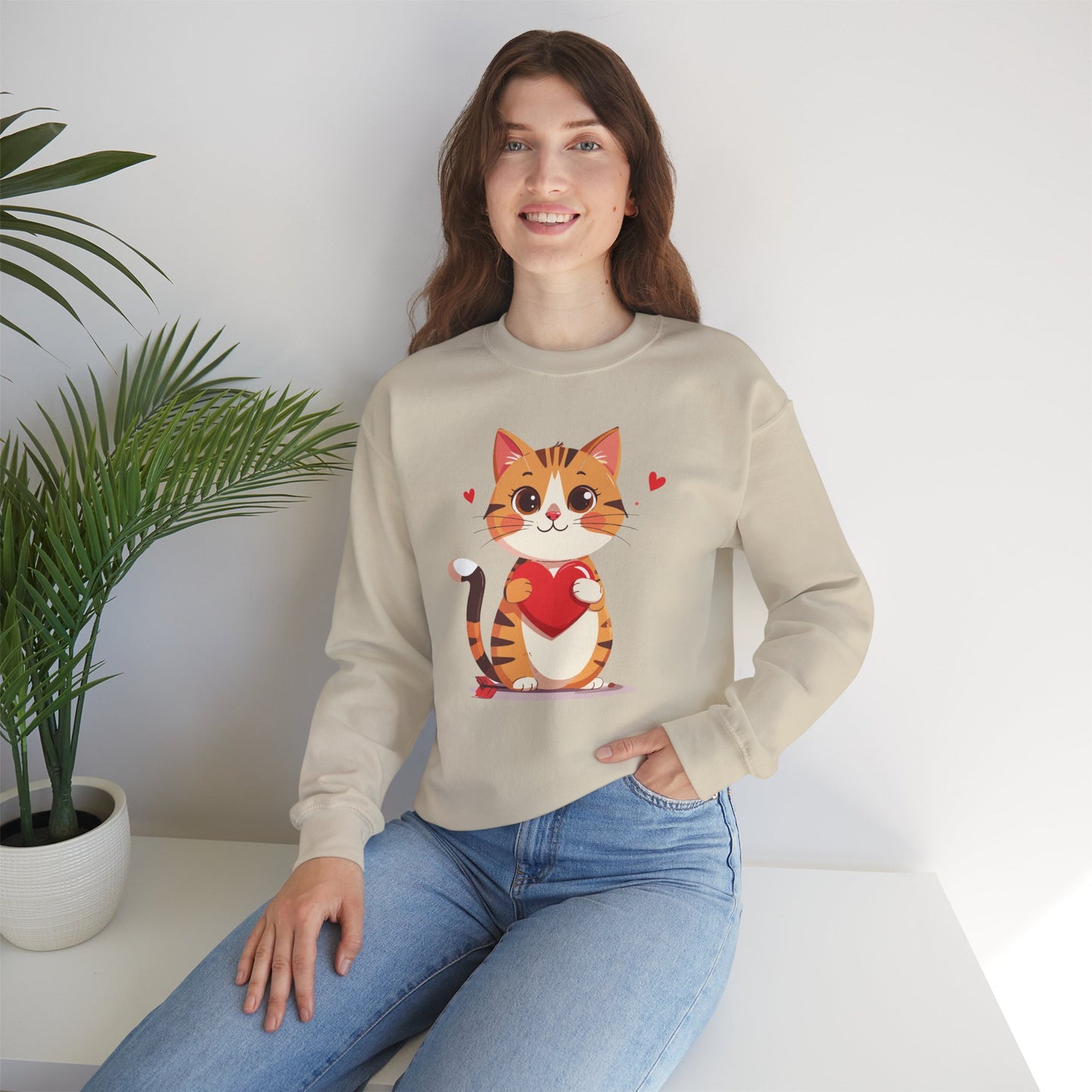 Cat Heart Sweatshirt, Heart Sweatshirt, Cat Sweatshirt, Valentine's Day Sweatshirt, 50/50 Cotton-Poly Animal Sweatshirt 103