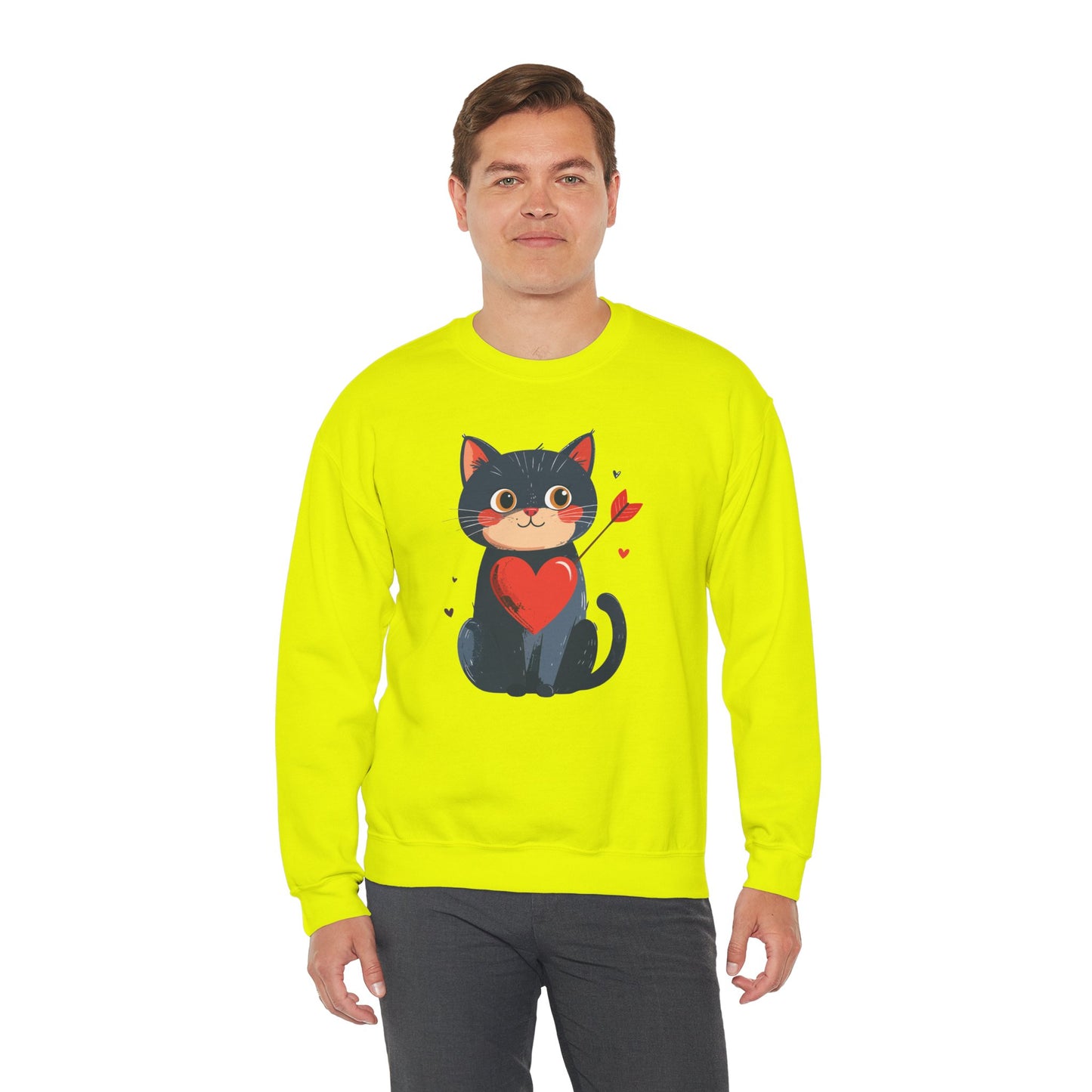 Cat Heart Sweatshirt Unisex Valentines Day Fifty Fifty Cotton Poly 8 Oz Heavy Blend