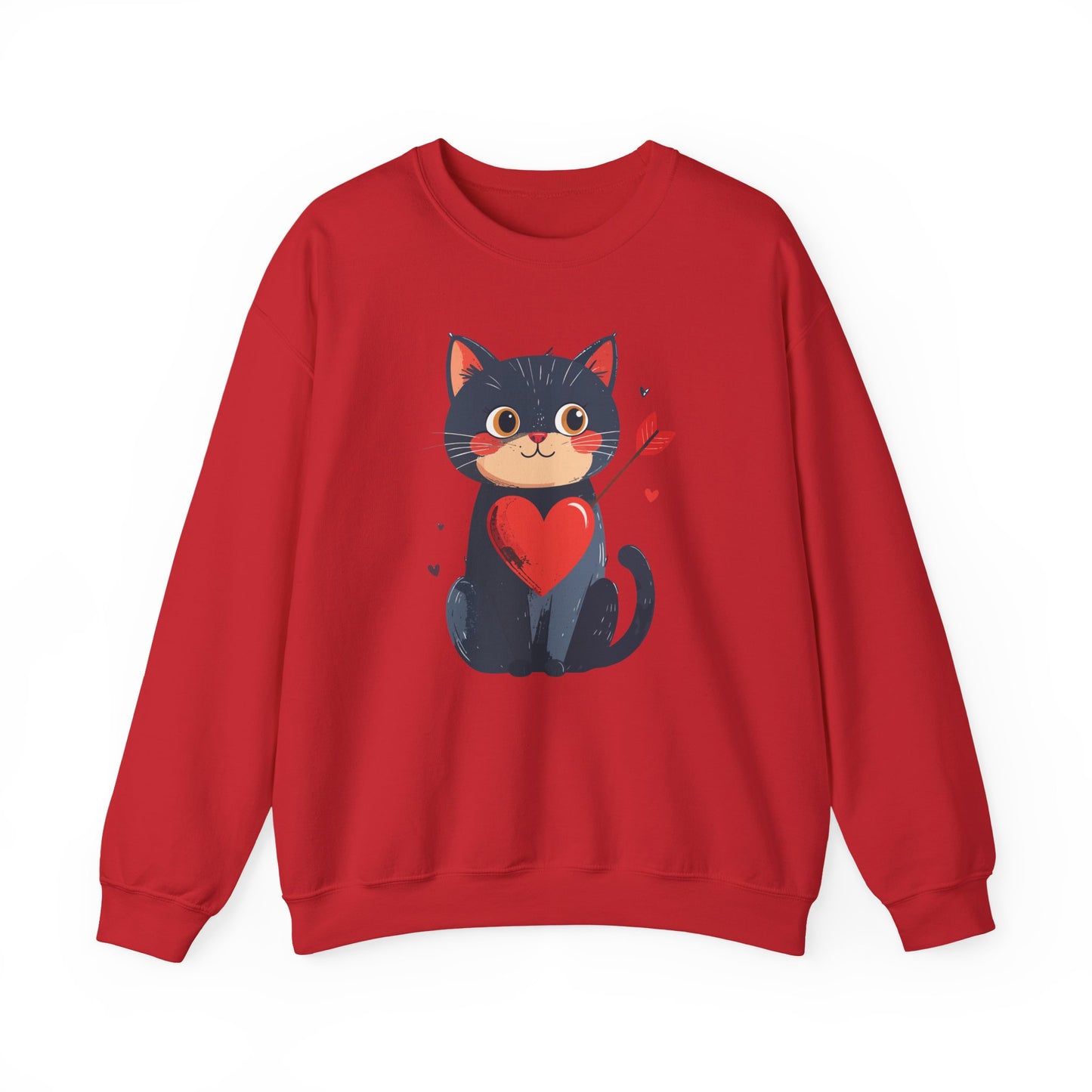 Cat Heart Sweatshirt Unisex Valentines Day Fifty Fifty Cotton Poly 8 Oz Heavy Blend