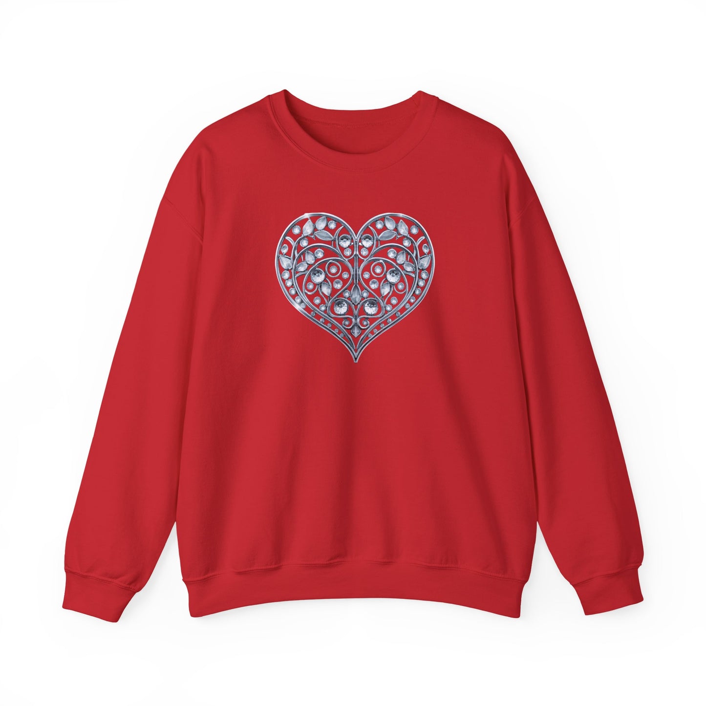 Big Crystal Heart Sweatshirt Unisex Fifty Fifty Cotton Poly Crewneck Valentines Day Sweatshirt