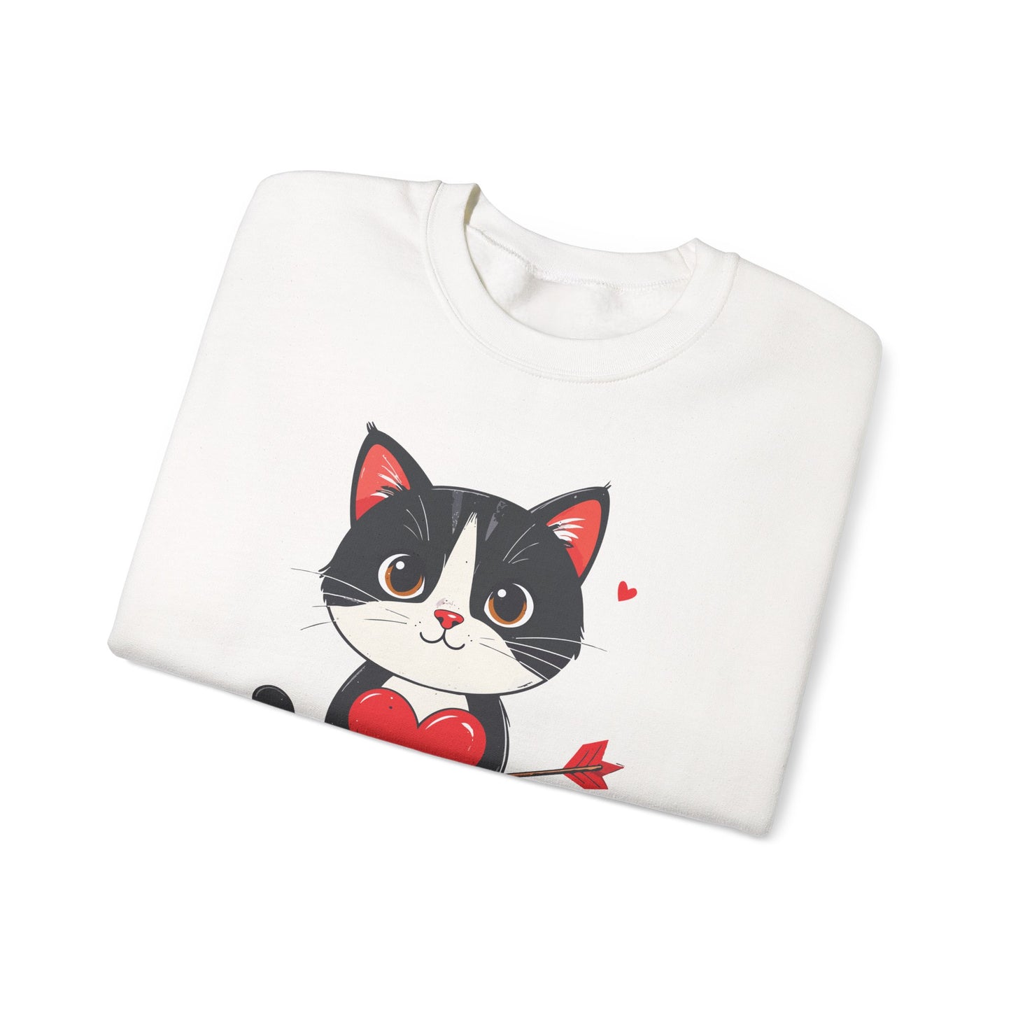 Cat Heart Sweatshirt, Heart Sweatshirt, Cat Sweatshirt, Valentine's Day Sweatshirt, 50/50 Cotton-Poly Animal Sweatshirt 110