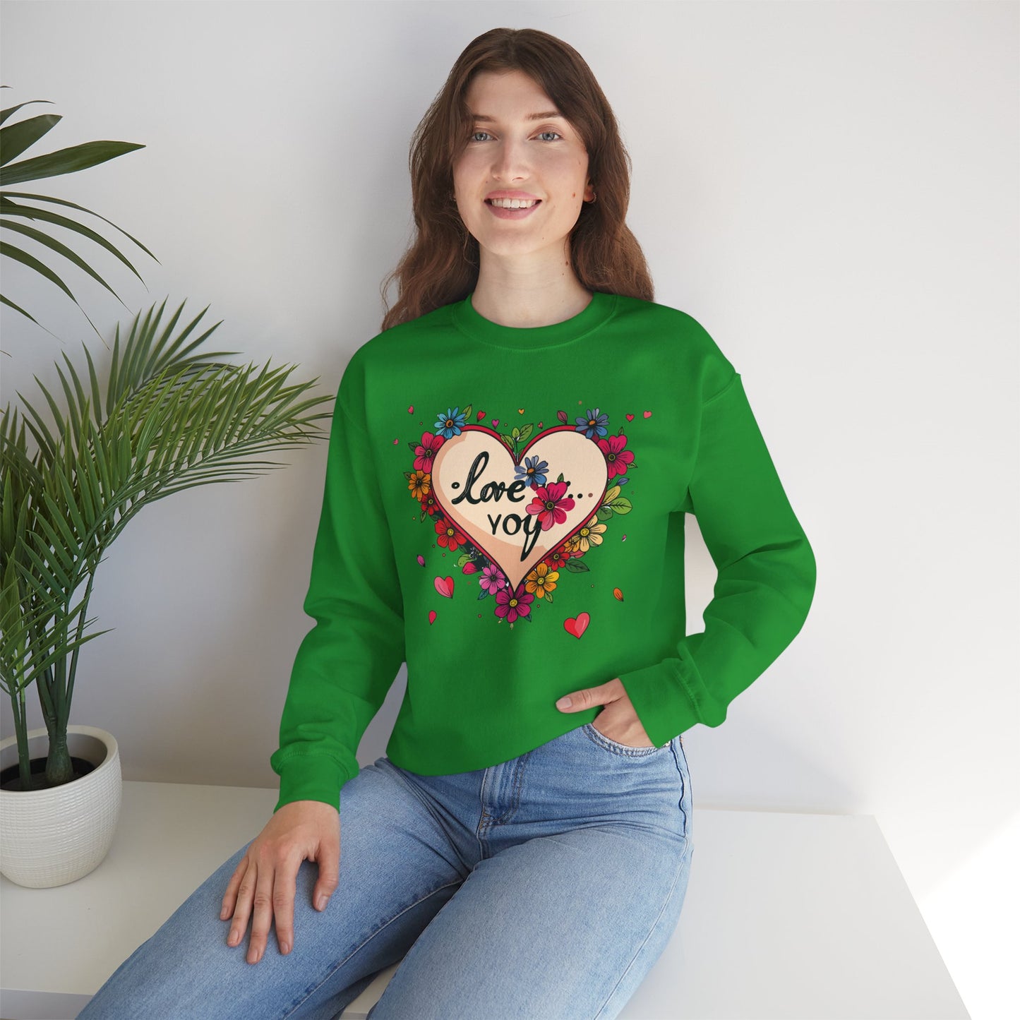 Floral Heart Love Sweatshirt Floral Heart Valentines Day Unisex Crewneck Fifty Fifty Cotton Polyester