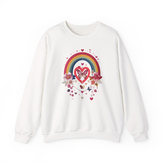 Rainbow Heart Floral Unisex Sweatshirt Crewneck Love Valentine's Day Graphic Gildan 18000