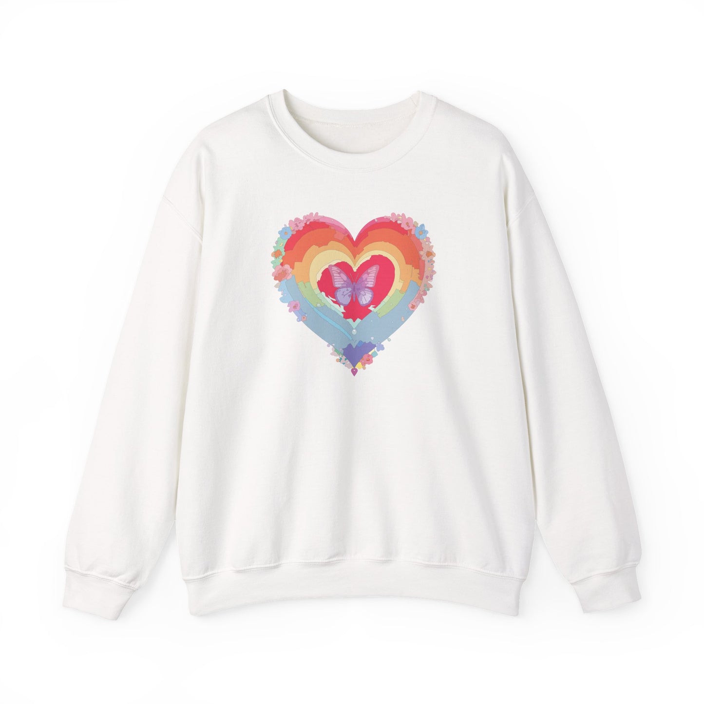 Rainbow Heart Floral Sweatshirt For Valentines Day Unisex Heavy Blend Crewneck Warm