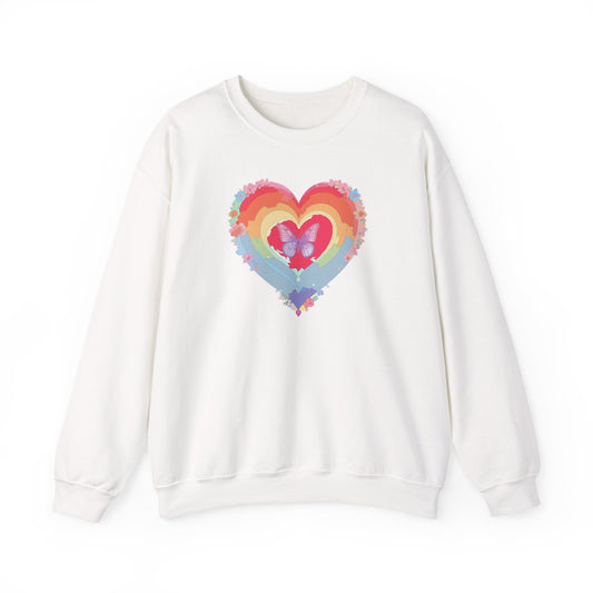 Rainbow Heart Floral Sweatshirt For Valentines Day Unisex Heavy Blend Crewneck Warm