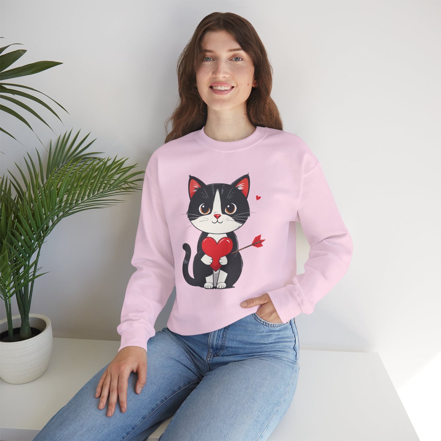 Cat Heart Sweatshirt, Heart Sweatshirt, Cat Sweatshirt, Valentine's Day Sweatshirt, 50/50 Cotton-Poly Animal Sweatshirt 110