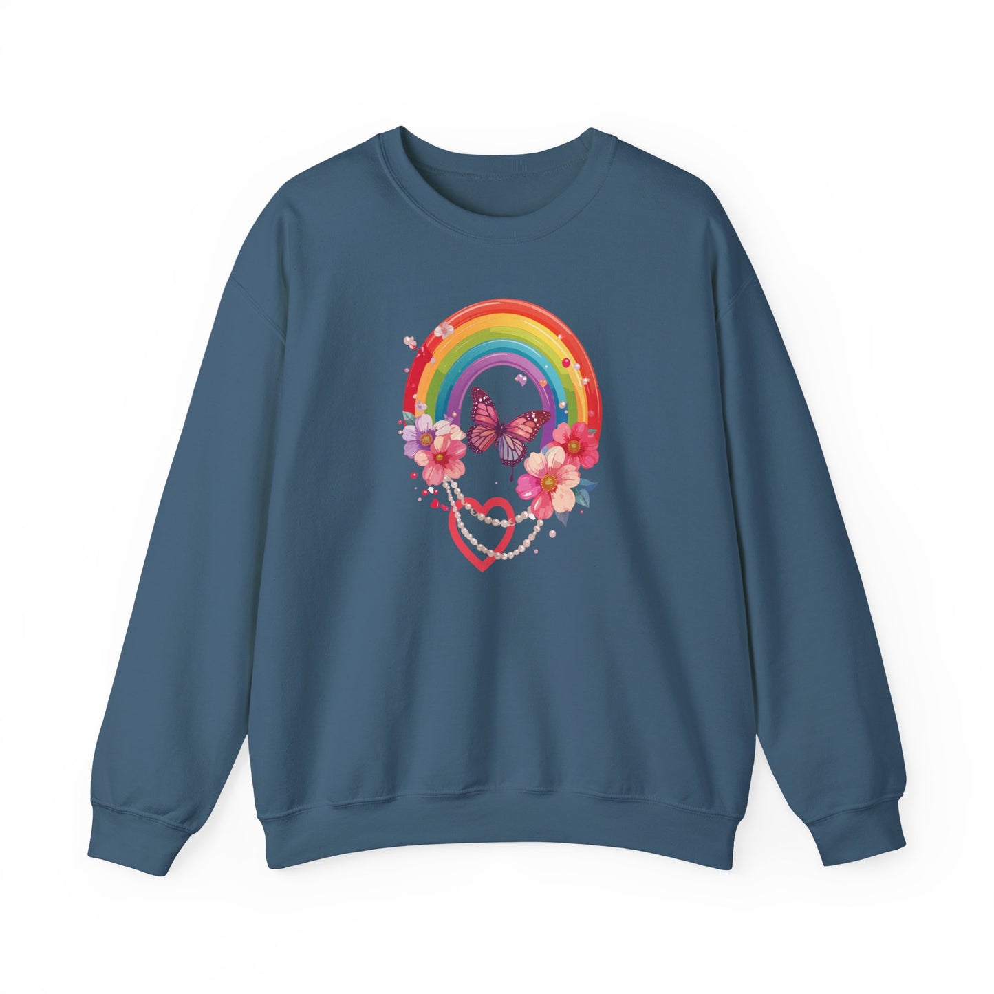 Rainbow Heart Floral Sweatshirt Unisex Valentines Day Love Gift Gildan 18000 Sweatshirt
