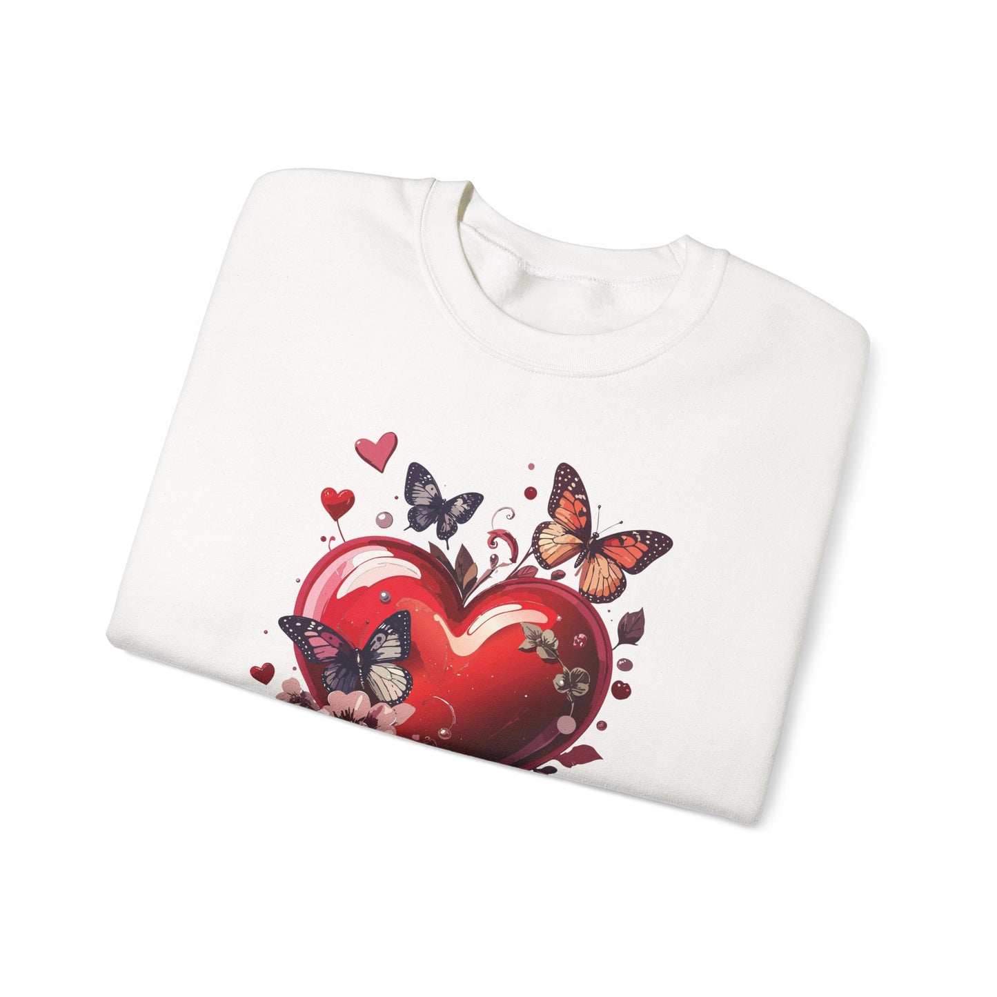 Unisex Heavy Blend Crewneck Sweatshirt Red Heart Floral Design Valentines Day Gift