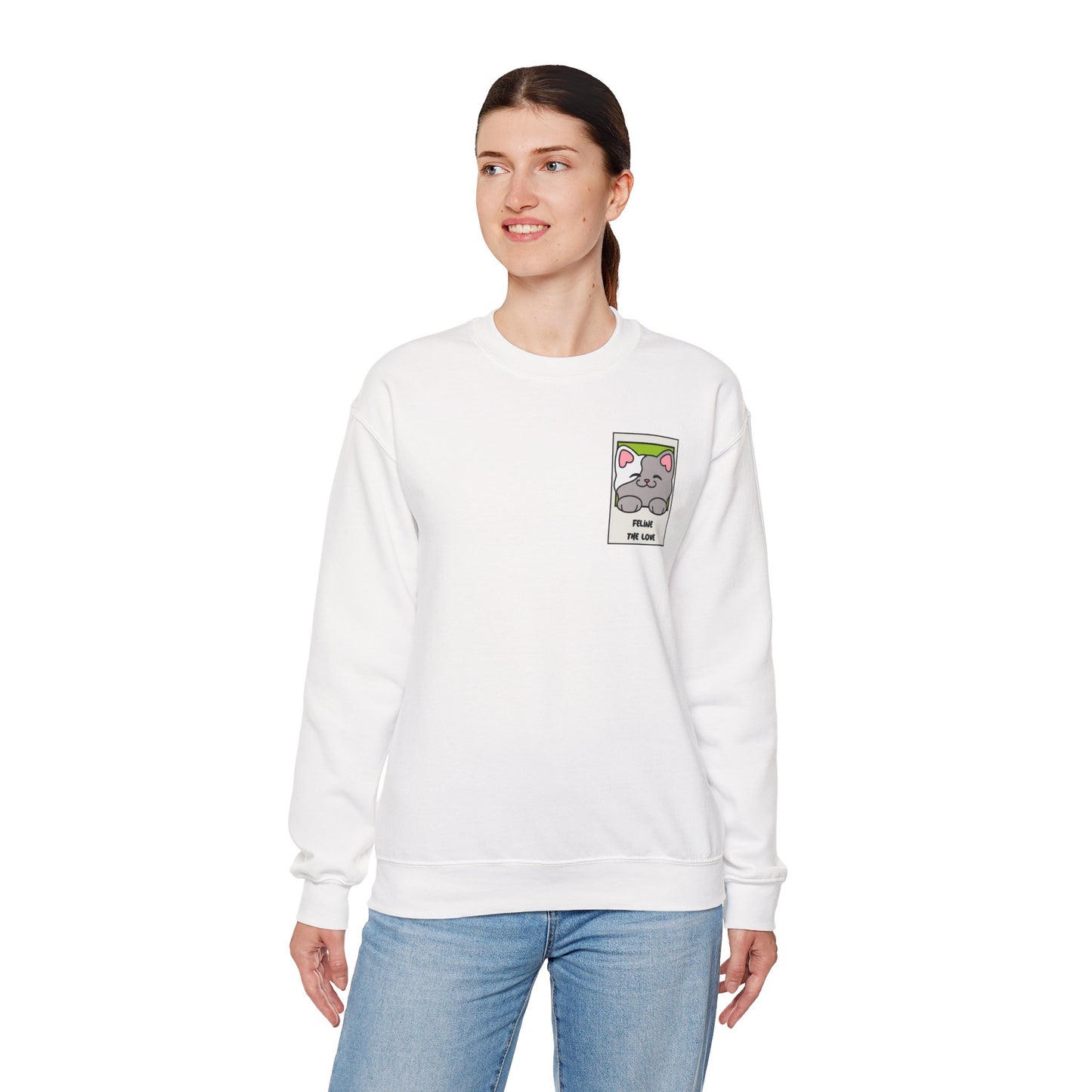Pocket Cat Sweatshirt Unisex Cat Heart Sweatshirt Valentines Day Gift 50 Percent Cotton Poly Blend