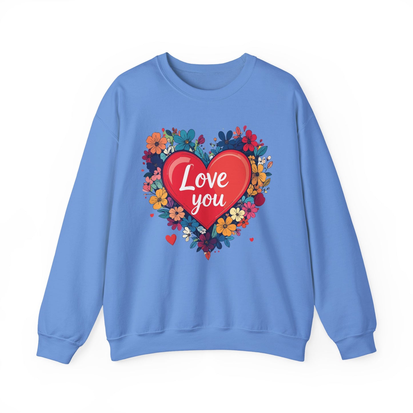 Unisex Floral Heart Sweatshirt Valentines Day Gift Cozy Crewneck Fifty Fifty Blend