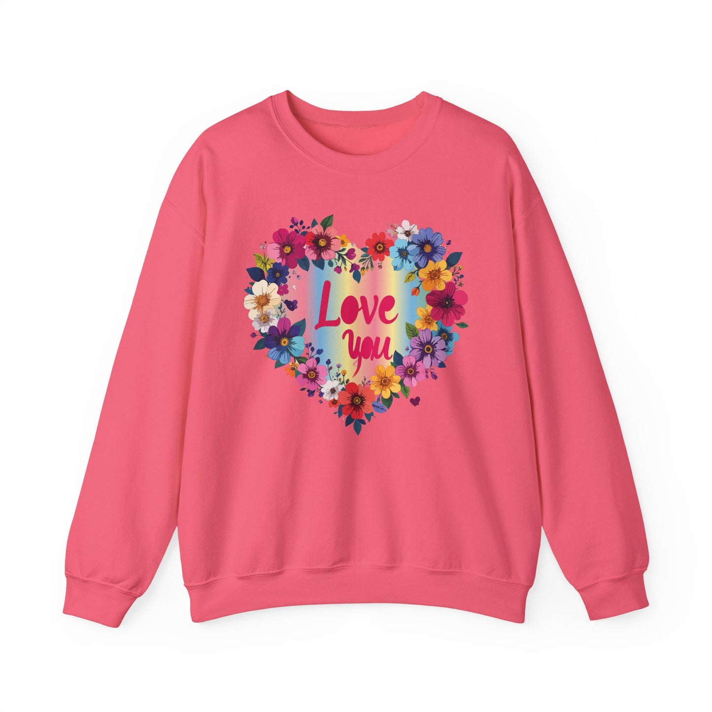 Valentines Day Floral Heart Sweatshirt Unisex Crewneck Floral Love You Gildan 18000 Heavy Blend