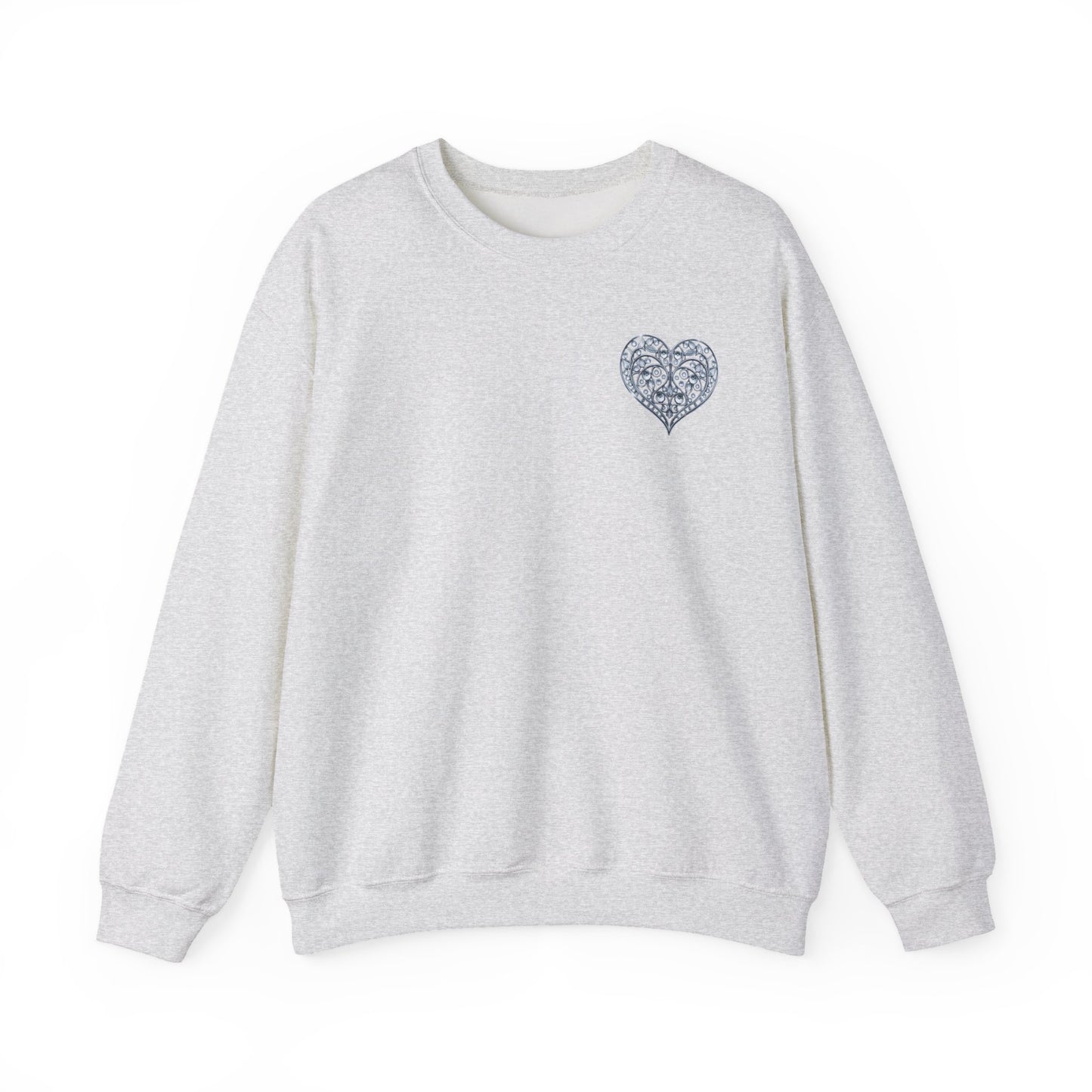 Crystal Heart Sweatshirt Unisex Fifty Fifty Cotton Poly Valentine Day Crewneck Gildan 18000
