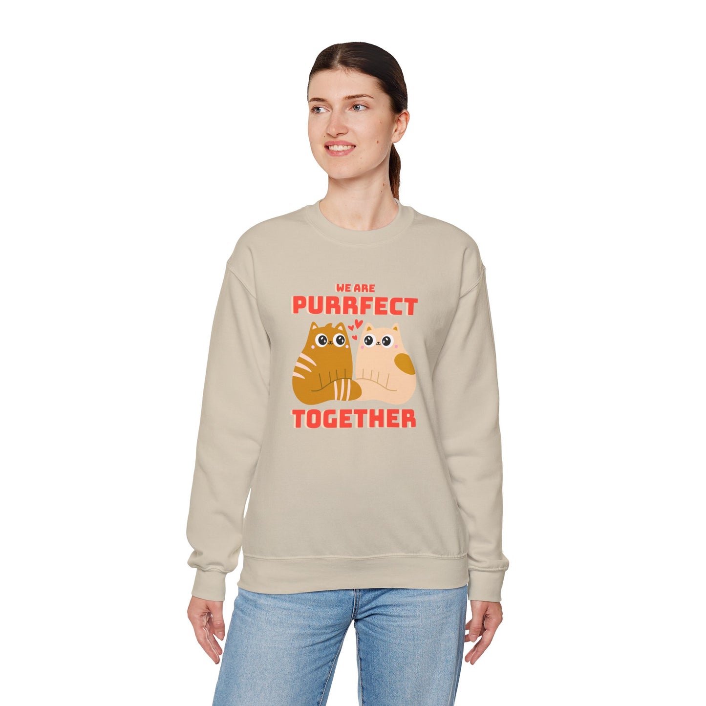 Cat Heart Sweatshirt Unisex 50/50 Cotton-Poly Blend Valentine Gift For Cat Lovers