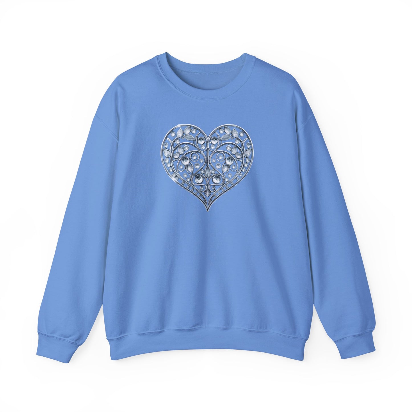 Big Crystal Heart Sweatshirt Unisex Fifty Fifty Cotton Poly Crewneck Valentines Day Sweatshirt