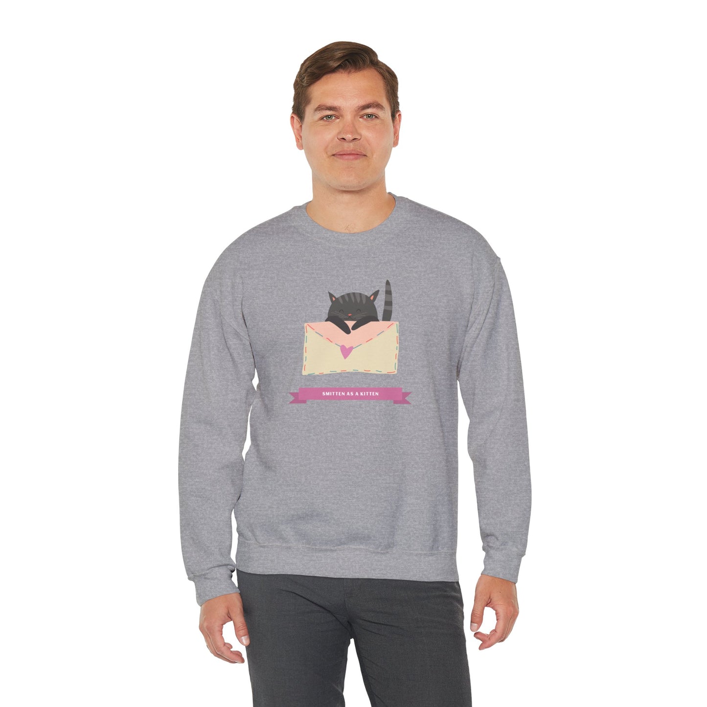 Cat Heart Sweatshirt Love For Cat Lovers Unisex Crewneck Fifty Fifty Cotton Poly Blend Gildan 18000