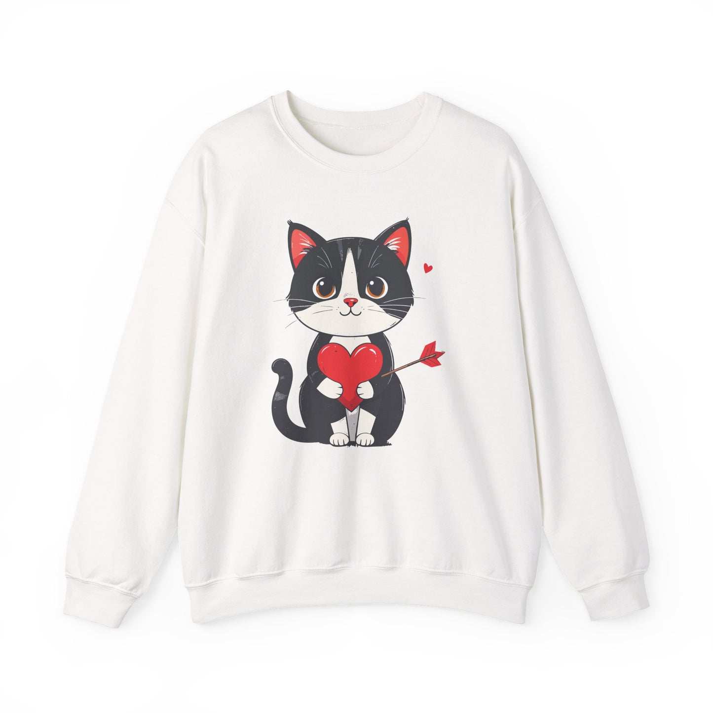 Cat Heart Sweatshirt, Heart Sweatshirt, Cat Sweatshirt, Valentine's Day Sweatshirt, 50/50 Cotton-Poly Animal Sweatshirt 110