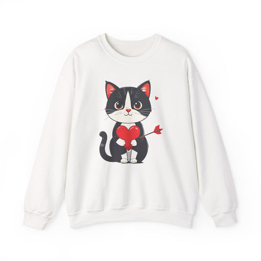 Cat Heart Sweatshirt Unisex Valentines Day Gift Fifty Fifty Cotton Polyester Animal Sweatshirt 18000