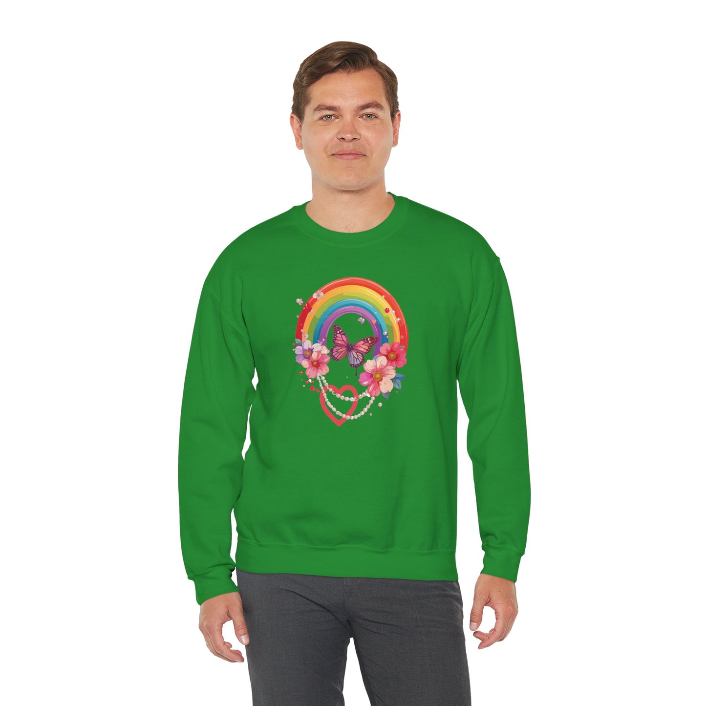 Rainbow Heart Floral Sweatshirt Unisex Valentines Day Love Gift Gildan 18000 Sweatshirt
