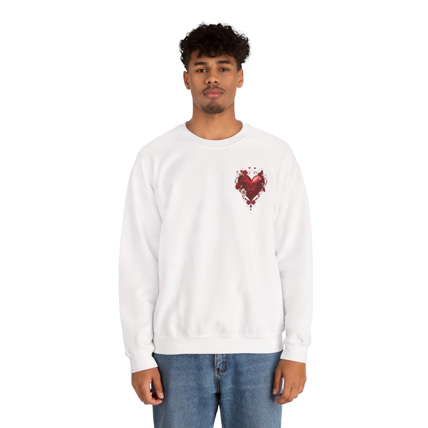 Floral Red Heart Sweatshirt Unisex Valentines Day Love Print Cozy Heavy Blend Crewneck