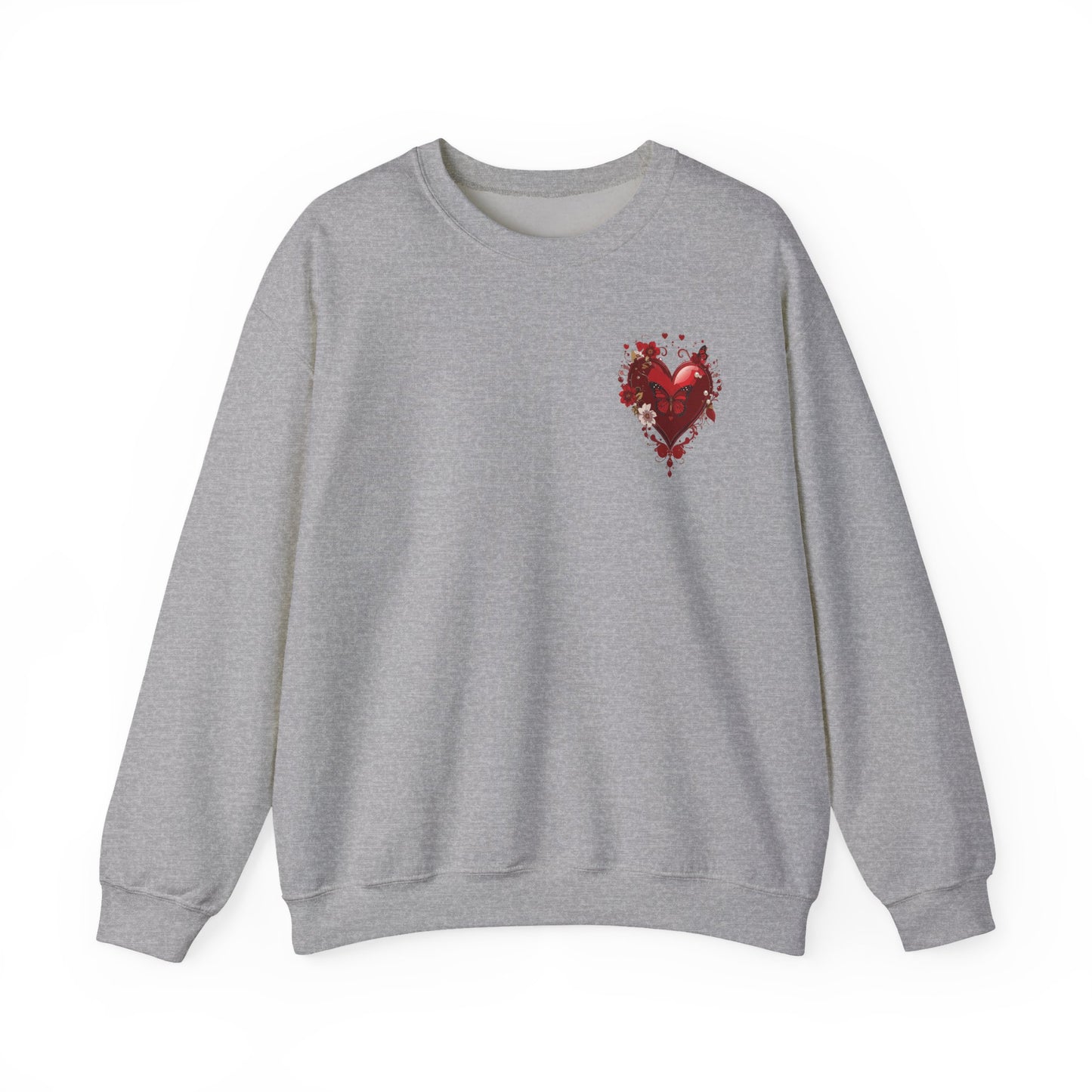 Floral Red Heart Sweatshirt Unisex Valentines Day Love Print Cozy Heavy Blend Crewneck