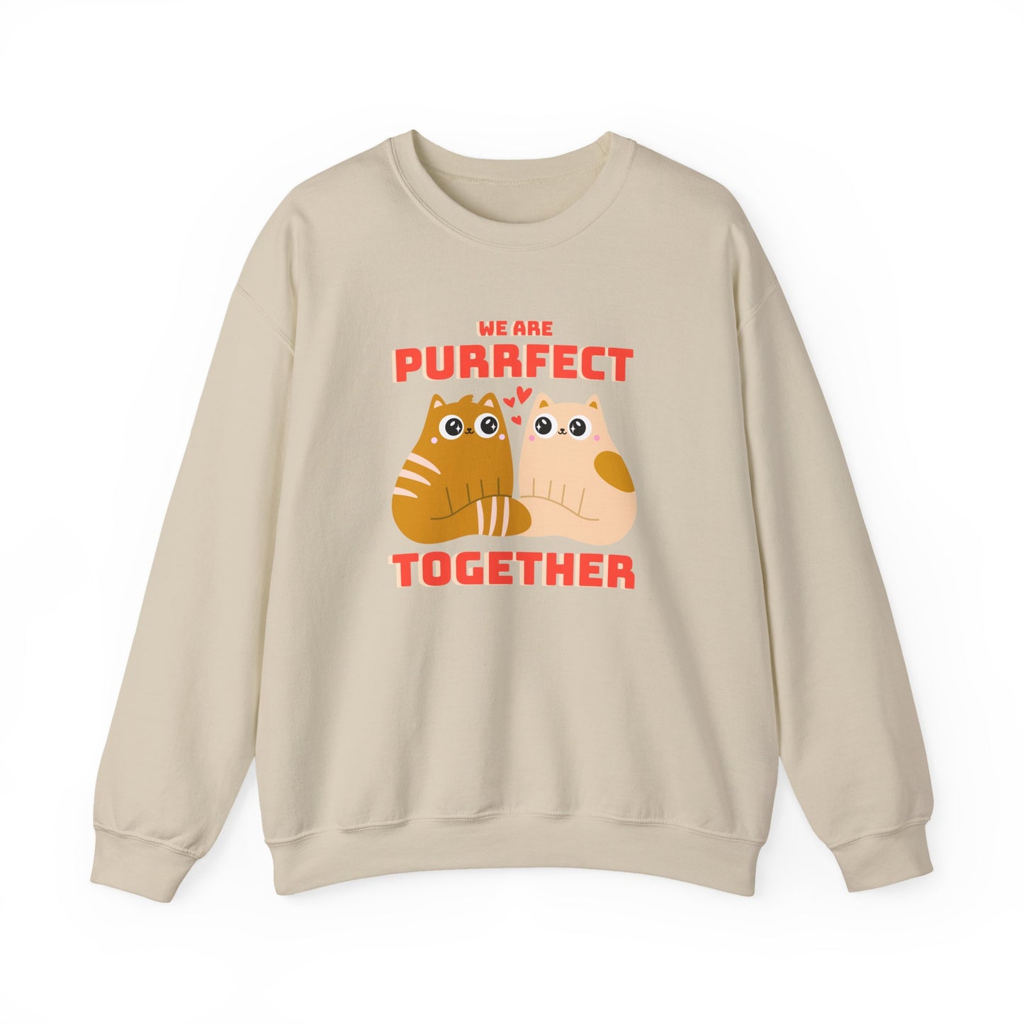 Cat Heart Sweatshirt Unisex 50/50 Cotton-Poly Blend Valentine Gift For Cat Lovers