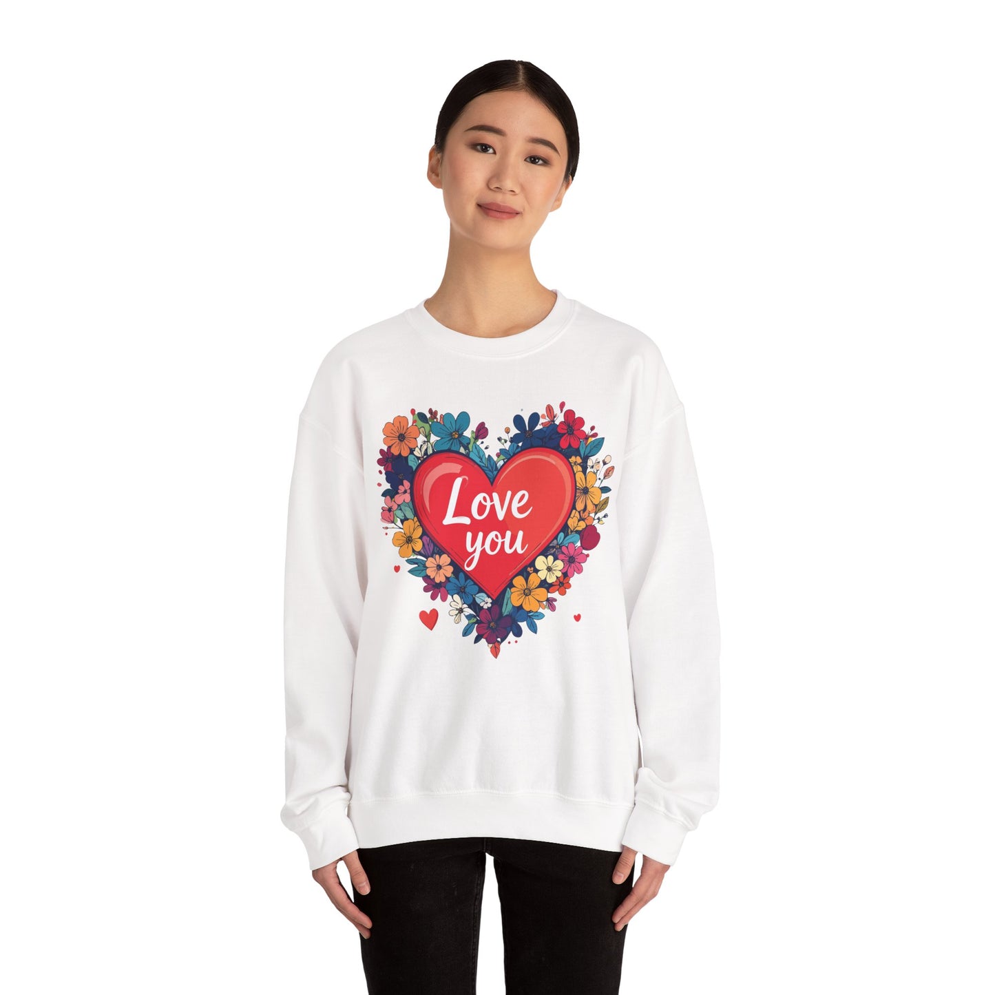 Unisex Floral Heart Sweatshirt Valentines Day Gift Cozy Crewneck Fifty Fifty Blend