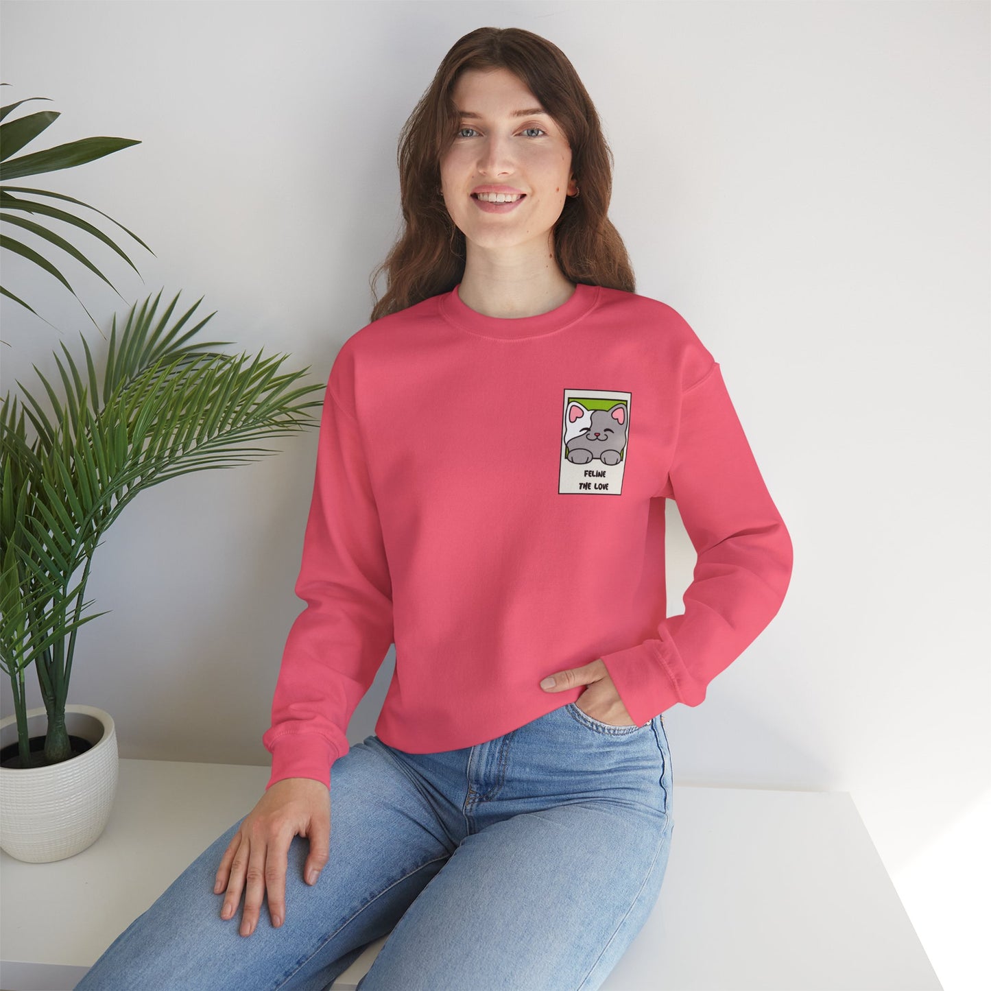 Pocket Cat Sweatshirt Unisex Cat Heart Sweatshirt Valentines Day Gift 50 Percent Cotton Poly Blend