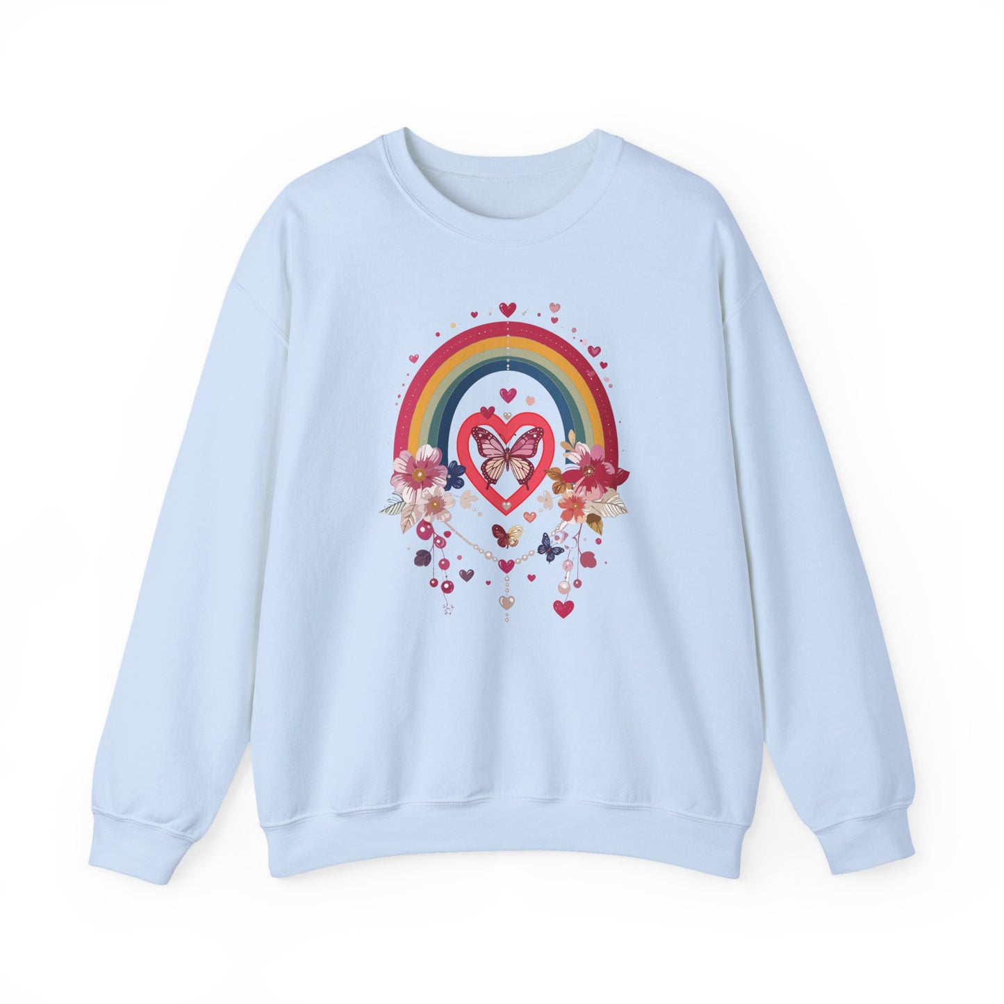 Rainbow Heart Floral Unisex Sweatshirt Crewneck Love Valentine's Day Graphic Gildan 18000