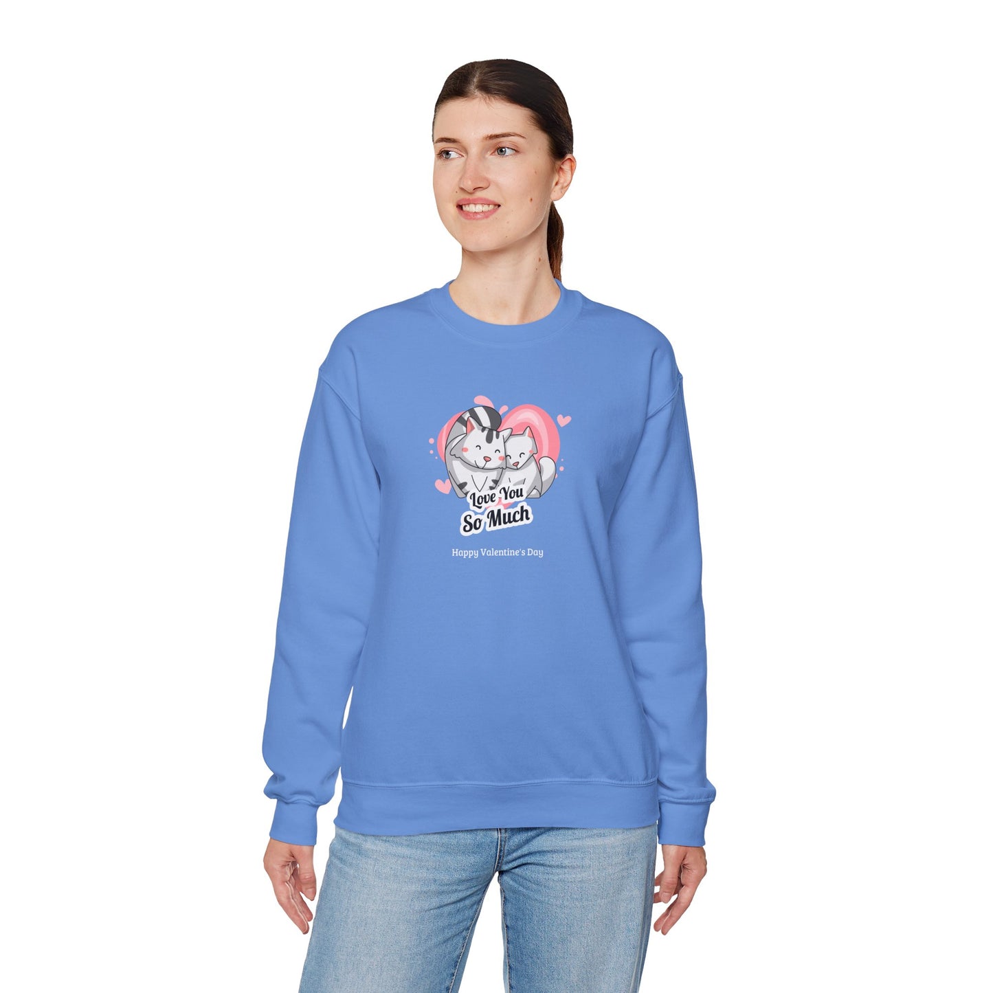 Cat Heart Sweatshirt Valentines Day Unisex 50 50 Cotton Poly Crewneck Gildan 18000