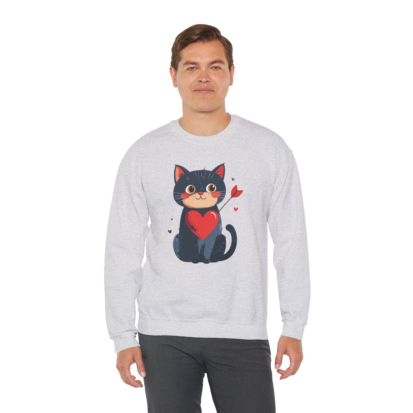 Cat Heart Sweatshirt Unisex Valentines Day Fifty Fifty Cotton Poly 8 Oz Heavy Blend