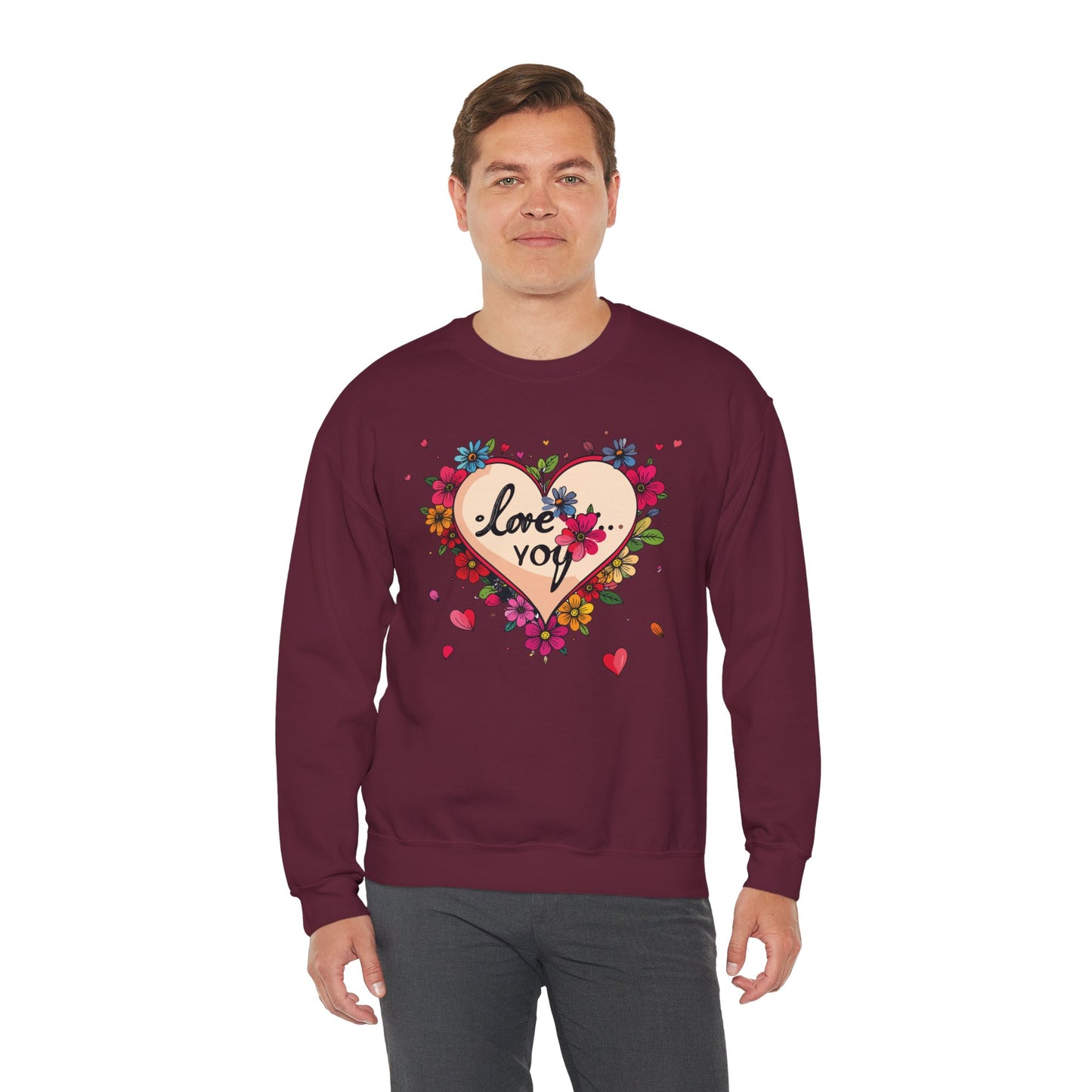 Floral Heart Love Sweatshirt Floral Heart Valentines Day Unisex Crewneck Fifty Fifty Cotton Polyester