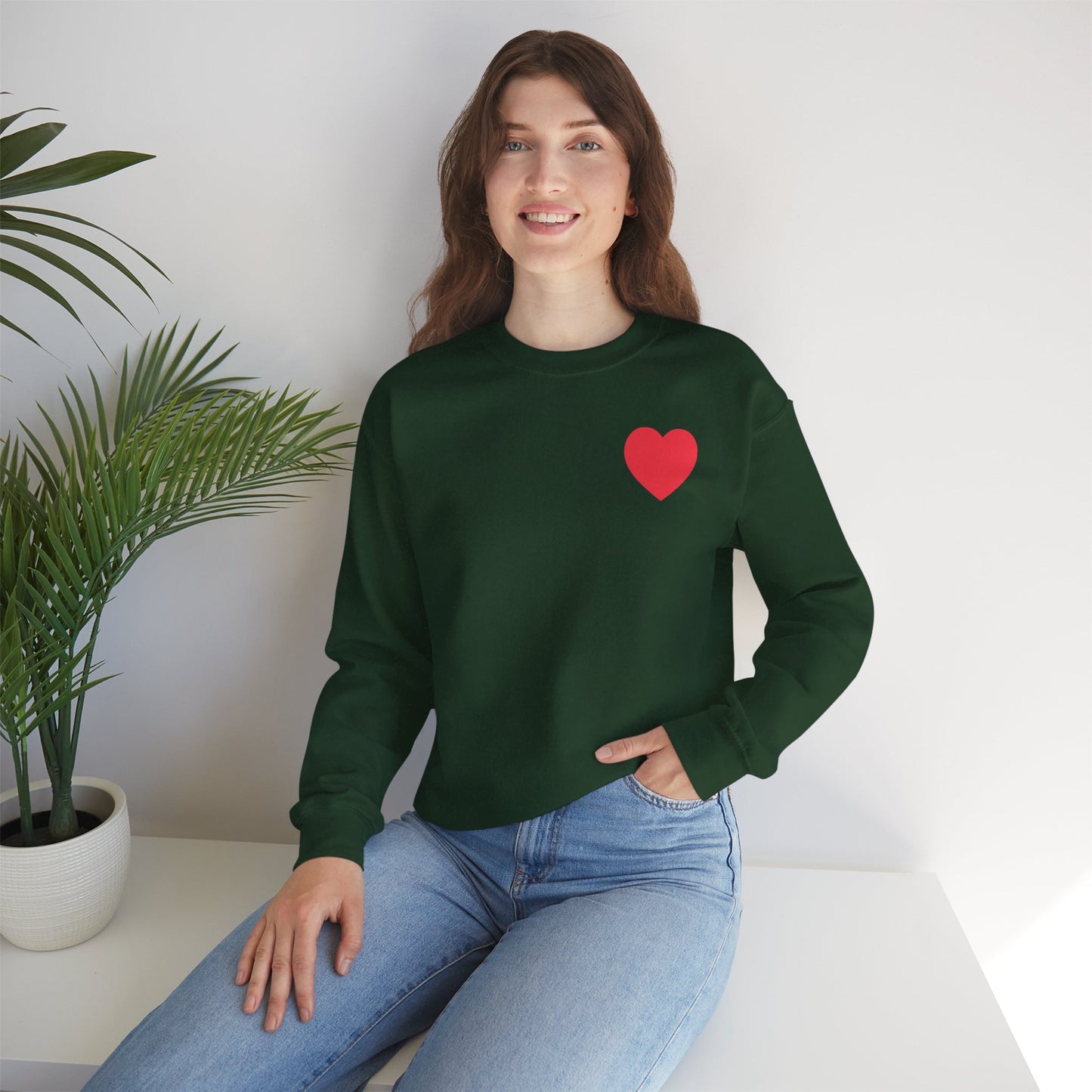 Small Red Heart Sweatshirt Unisex Love Design Gildan 18000 Heavy Blend Crewneck Valentines Day