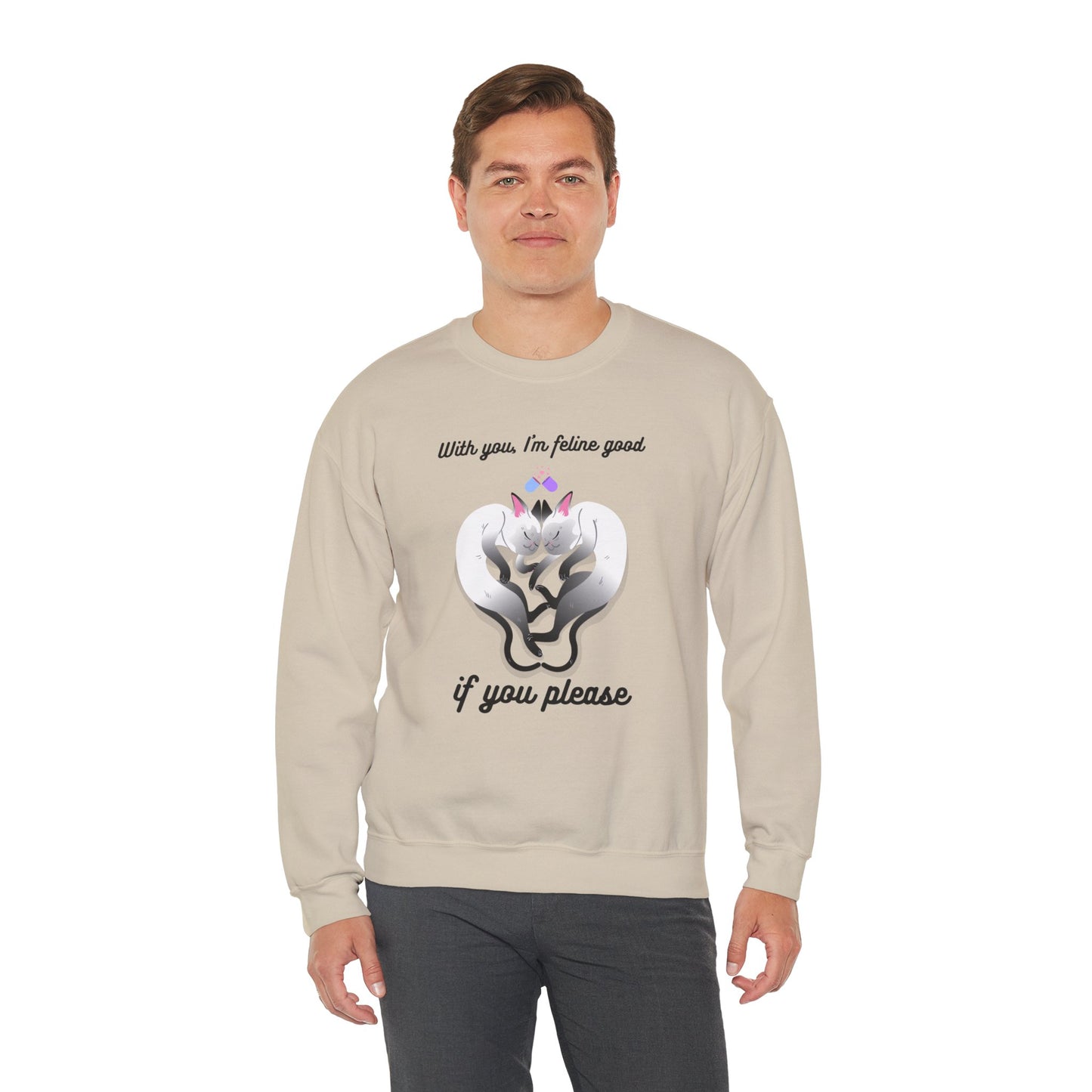 Double Cat Heart Sweatshirt Unisex Fifty Fifty Cotton Poly Valentines Day Sweatshirt