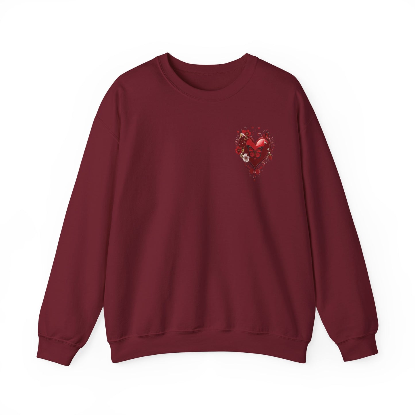 Floral Red Heart Sweatshirt Unisex Valentines Day Love Print Cozy Heavy Blend Crewneck
