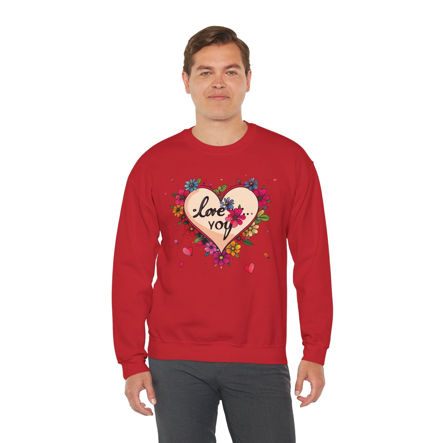 Floral Heart Love Sweatshirt Floral Heart Valentines Day Unisex Crewneck Fifty Fifty Cotton Polyester