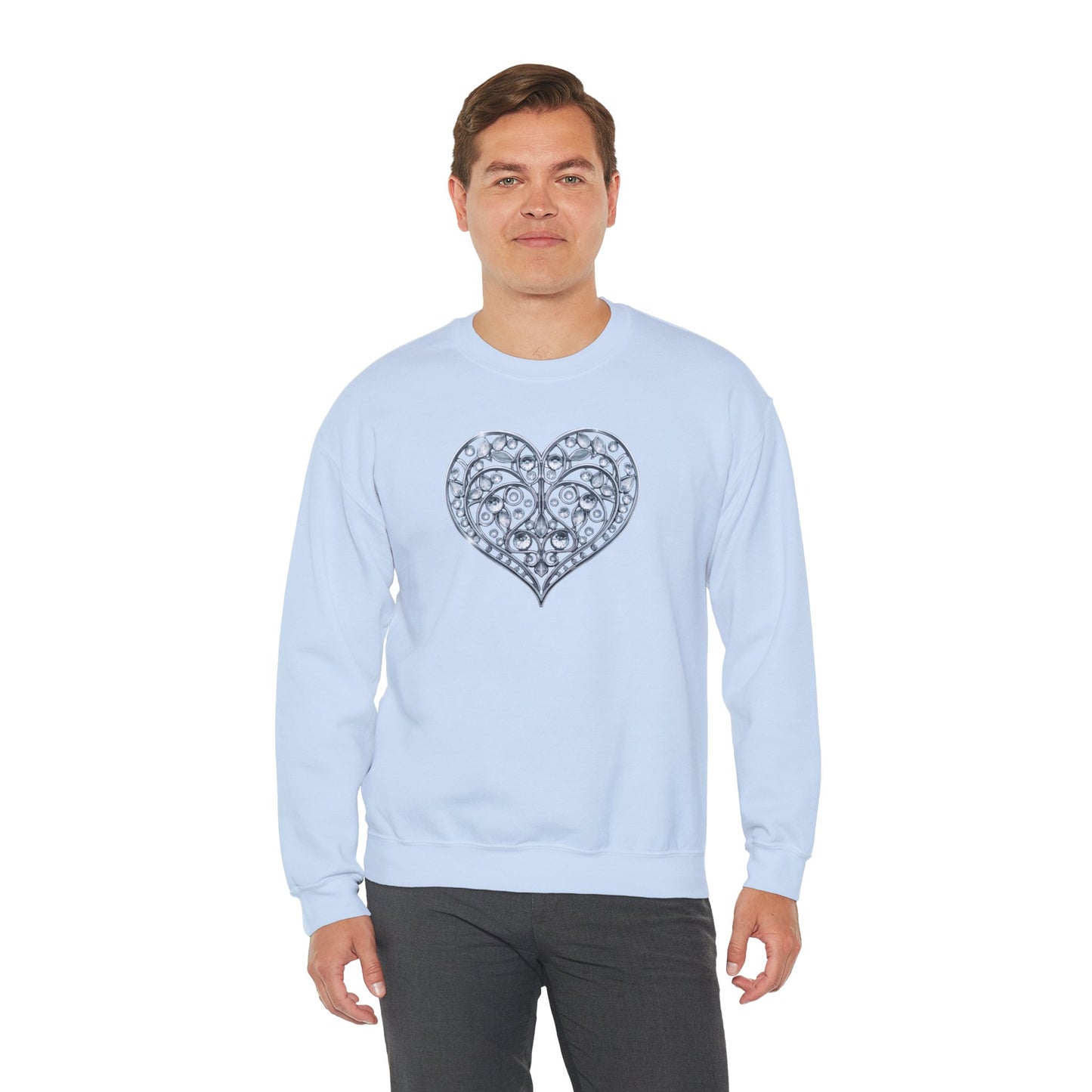 Big Crystal Heart Sweatshirt Unisex Fifty Fifty Cotton Poly Crewneck Valentines Day Sweatshirt