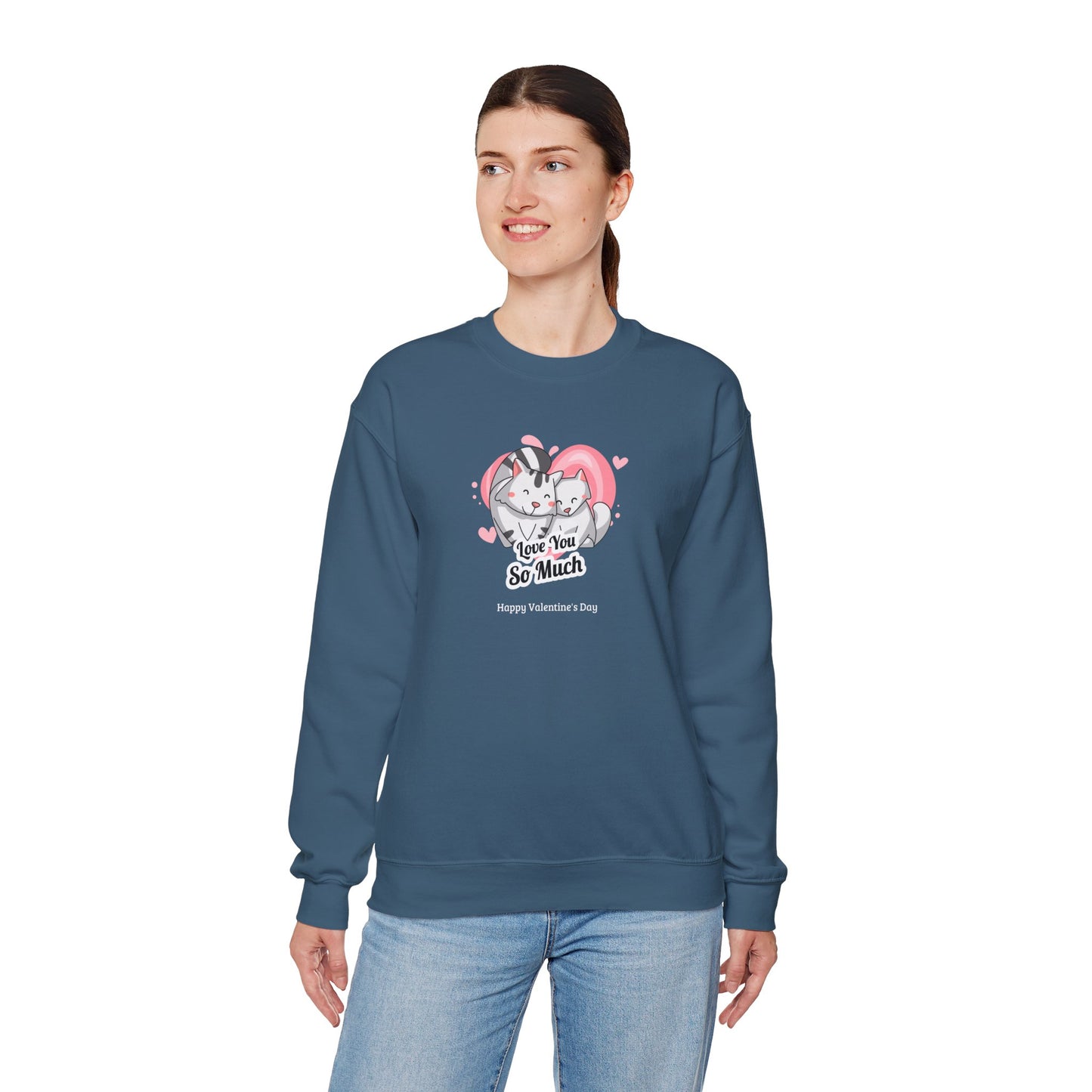 Cat Heart Sweatshirt Valentines Day Unisex 50 50 Cotton Poly Crewneck Gildan 18000