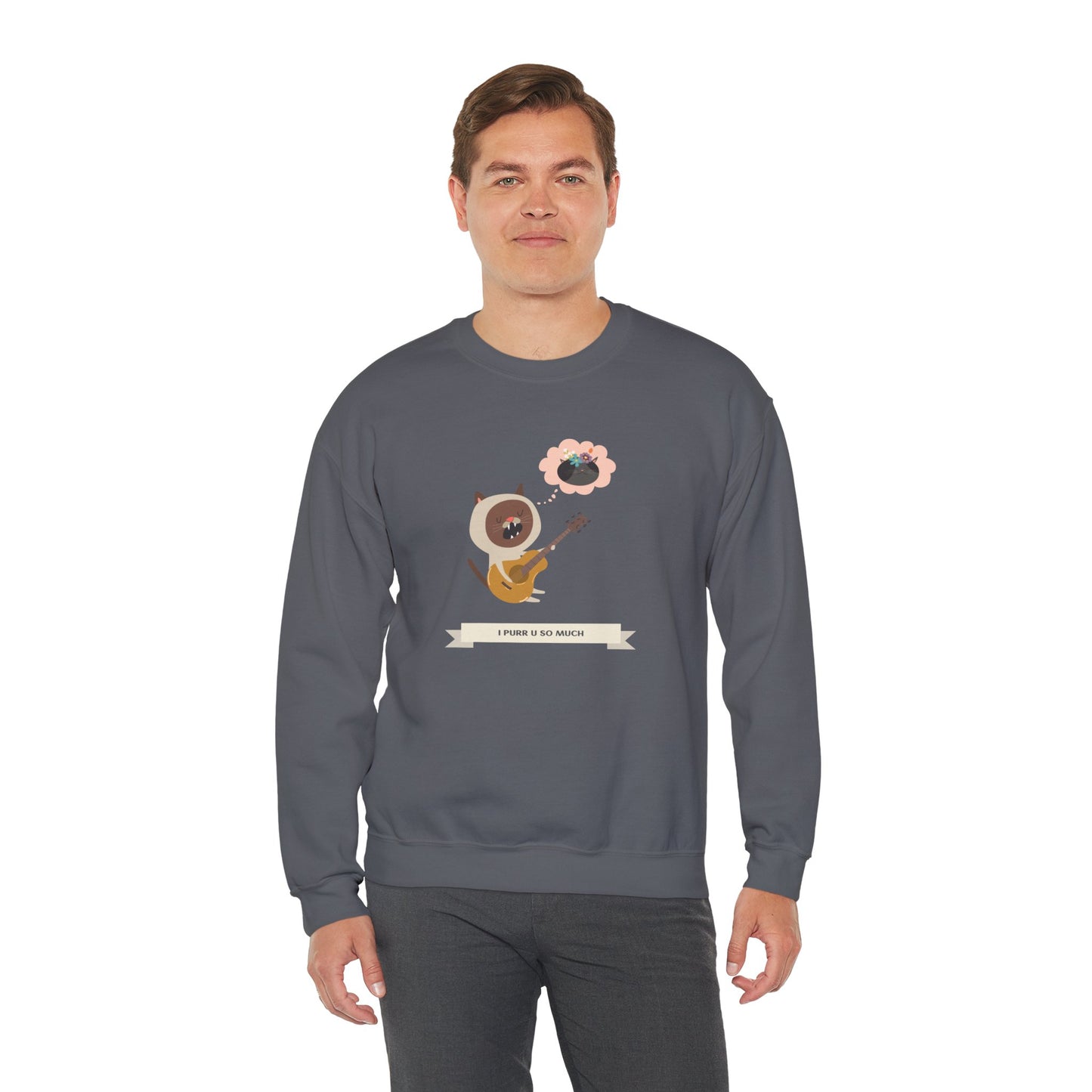 Cat with Guitar Sweatshirt, Love Sweatshirt, Cat Sweatshirt, Valentine's Day Sweatshirt, 50/50 Cotton-Poly Animal Sweatshirt 127