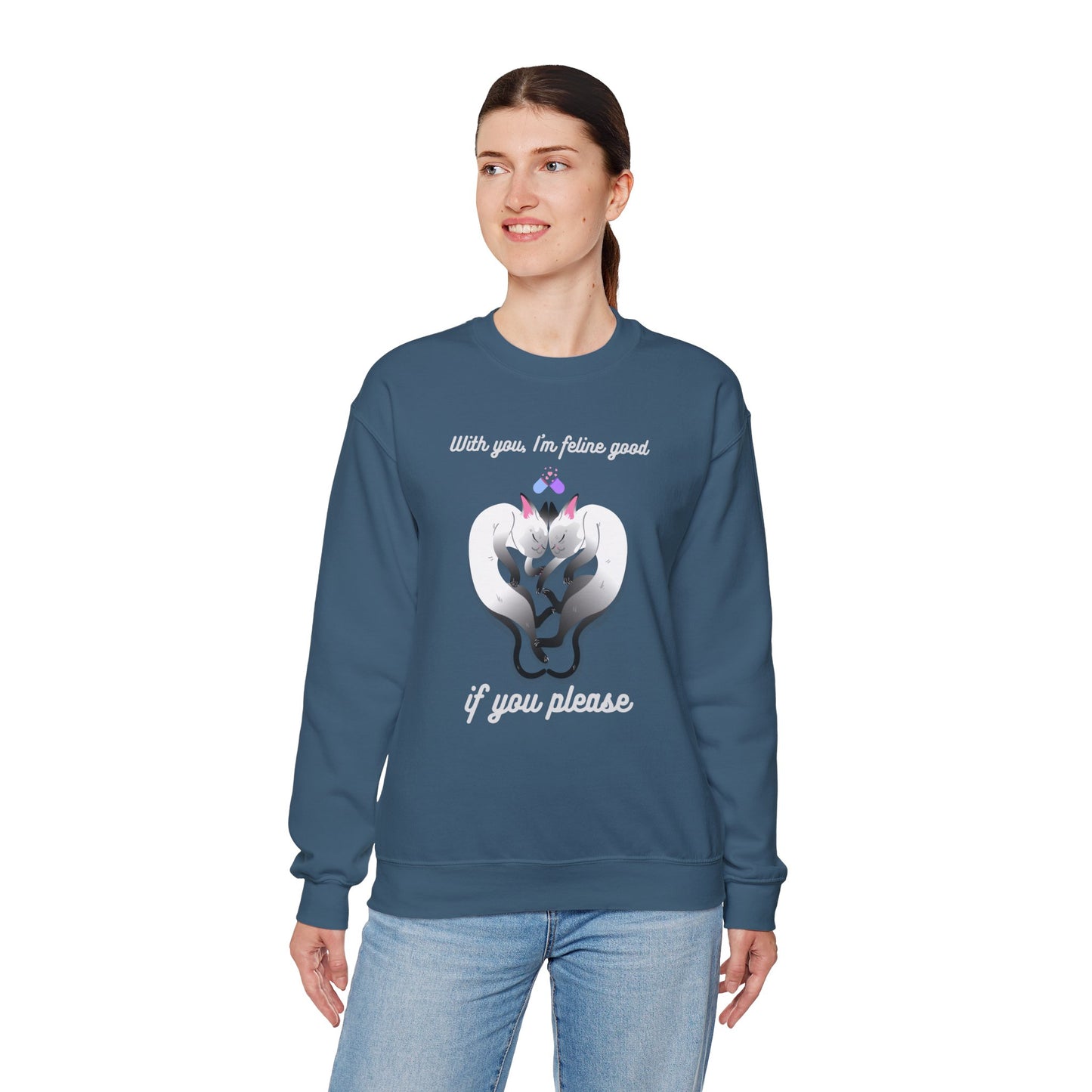 Double Cat Heart Sweatshirt Unisex Fifty Fifty Cotton Poly Valentines Day Sweatshirt