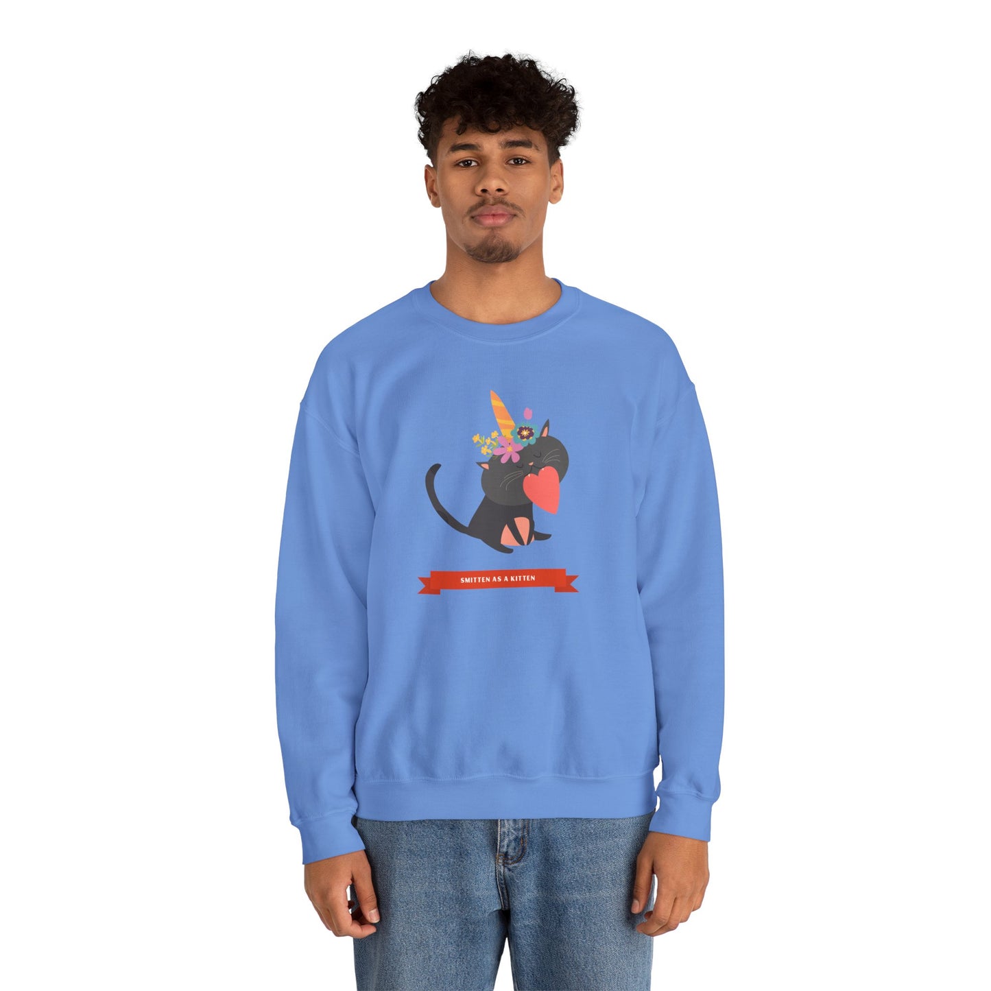 Cat Heart Sweatshirt Unisex Valentine Gift 50/50 Cotton-Poly Crewneck Gildan 18000