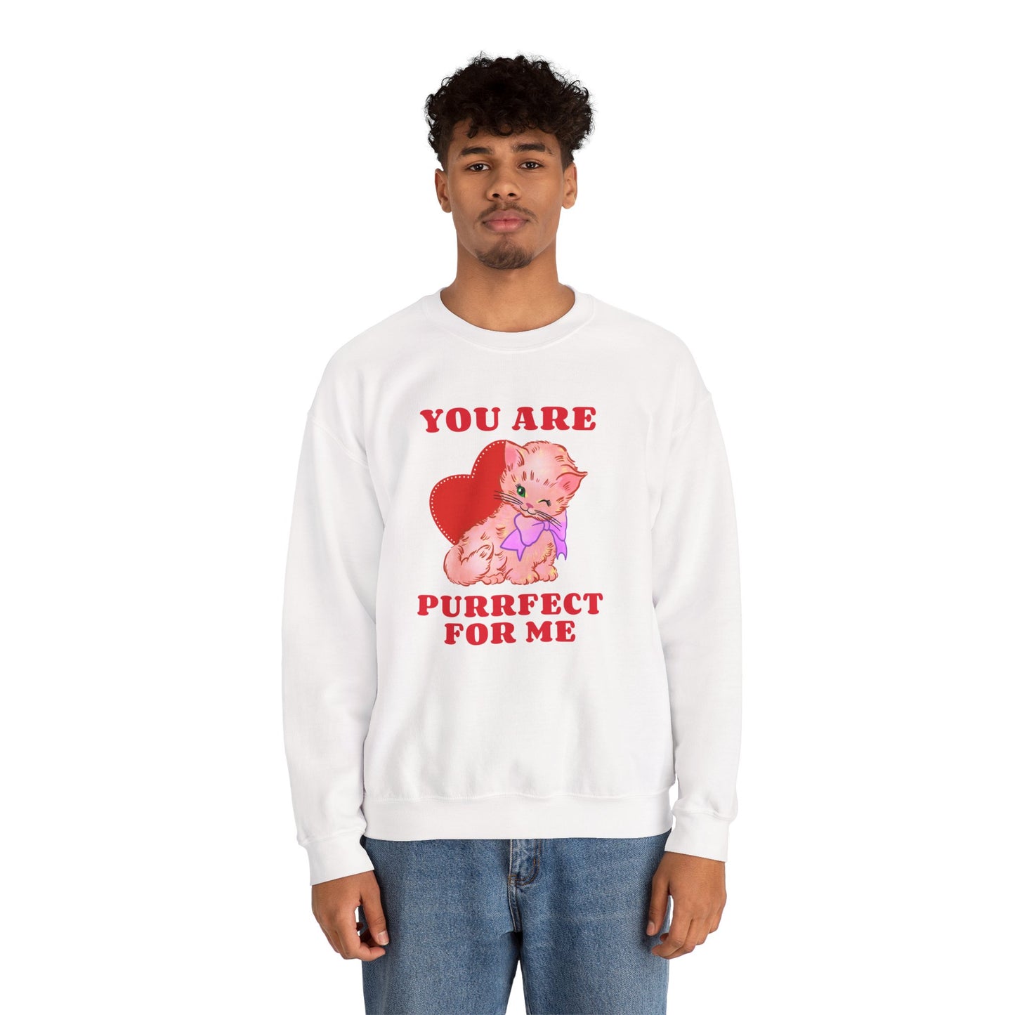 Cat Heart Sweatshirt Unisex Valentines Day Fifty Fifty Cotton Poly Blend Crewneck