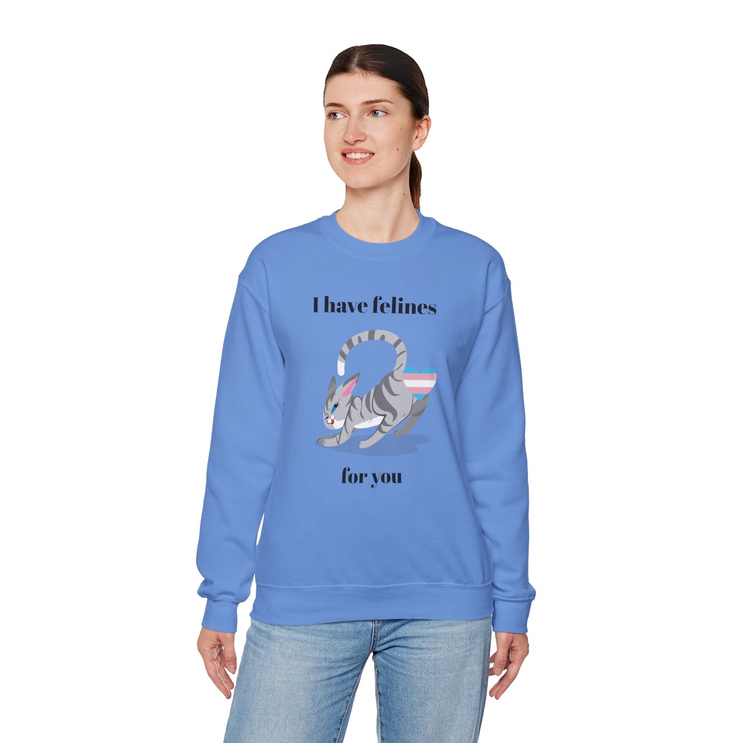 Cat Heart Sweatshirt Unisex Valentine Design 50 50 Cotton Poly Gildan 18000 Crewneck